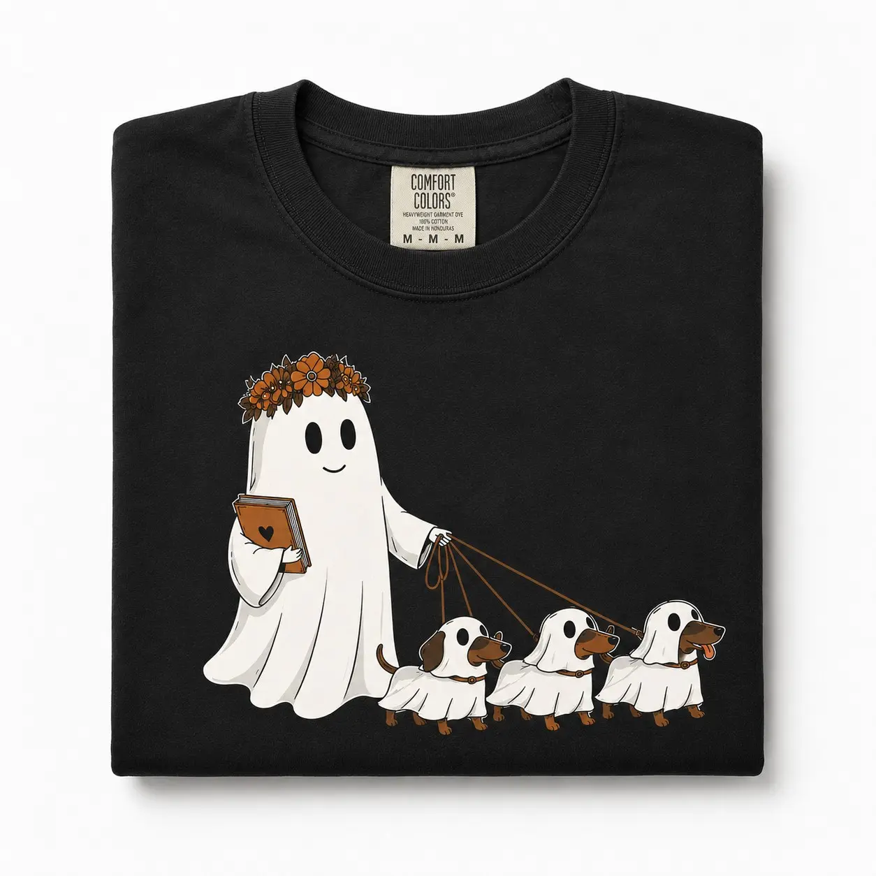 Ghost Dog Mom Halloween Comfort Colors Shirt, Cute Dachshund Graphic Tee, Spooky Wiener Lover Fall Bookish Gift - photo 2