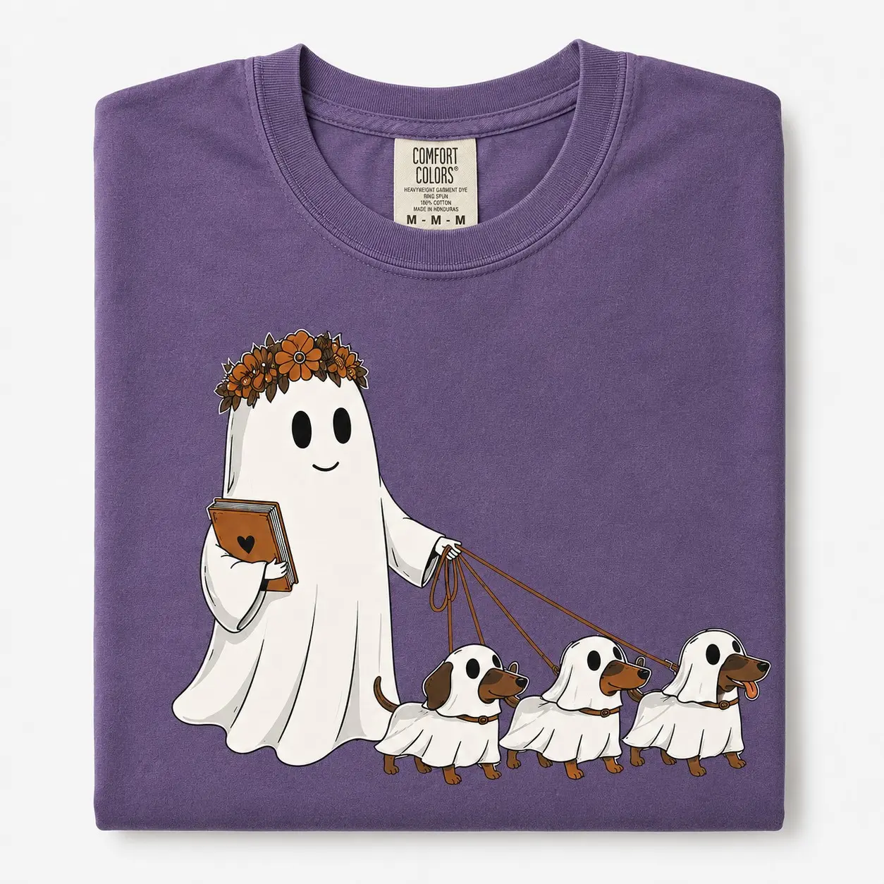 Ghost Dog Mom Halloween Comfort Colors Shirt, Cute Dachshund Graphic Tee, Spooky Wiener Lover Fall Bookish Gift - photo 4