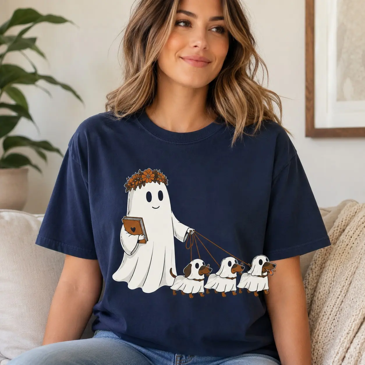 Ghost Dog Mom Halloween Comfort Colors Shirt, Cute Dachshund Graphic Tee, Spooky Wiener Lover Fall Bookish Gift - photo 5