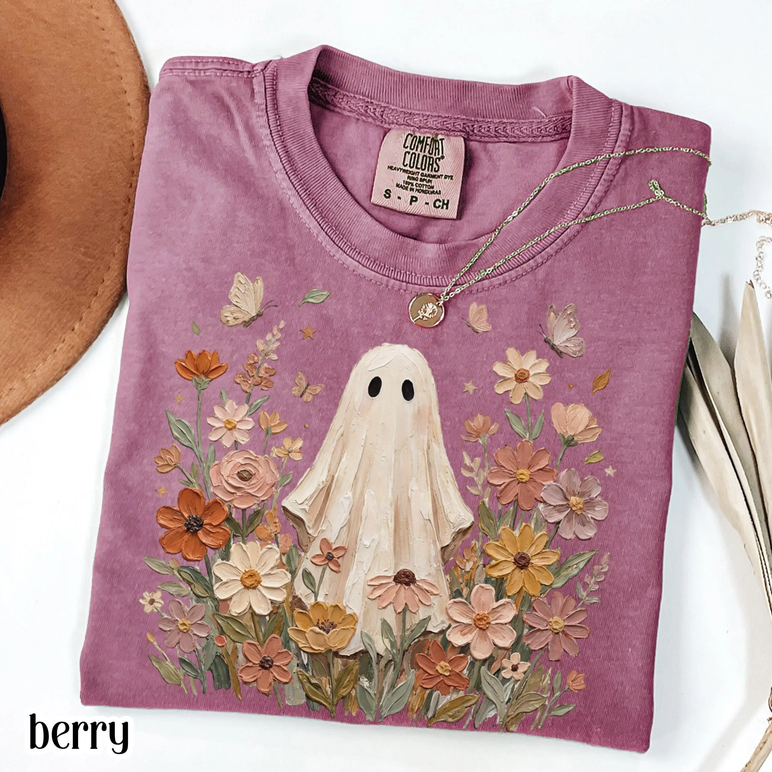 Ghost Fall Comfort Colors Shirt, Floral Boho Cozy Season Pumpkin Vintage Autumn Lover Thanksgiving Tee - photo 4
