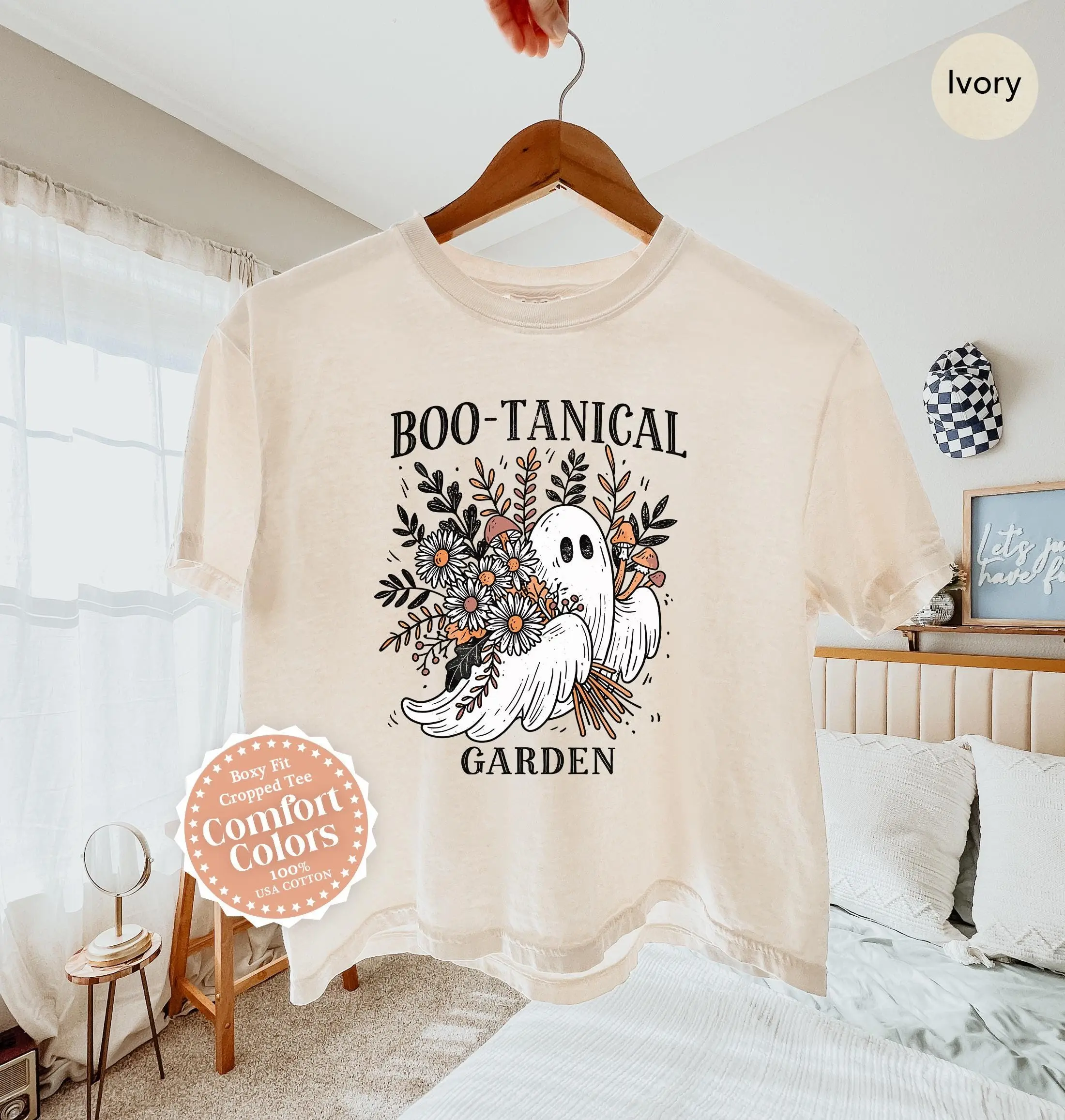 Ghost Flowers Crop Shirt, Botanical Halloween Cropped Funny Floral Boo-Tanical Garden Boxy Tee, Comfort Colors Top - photo 2
