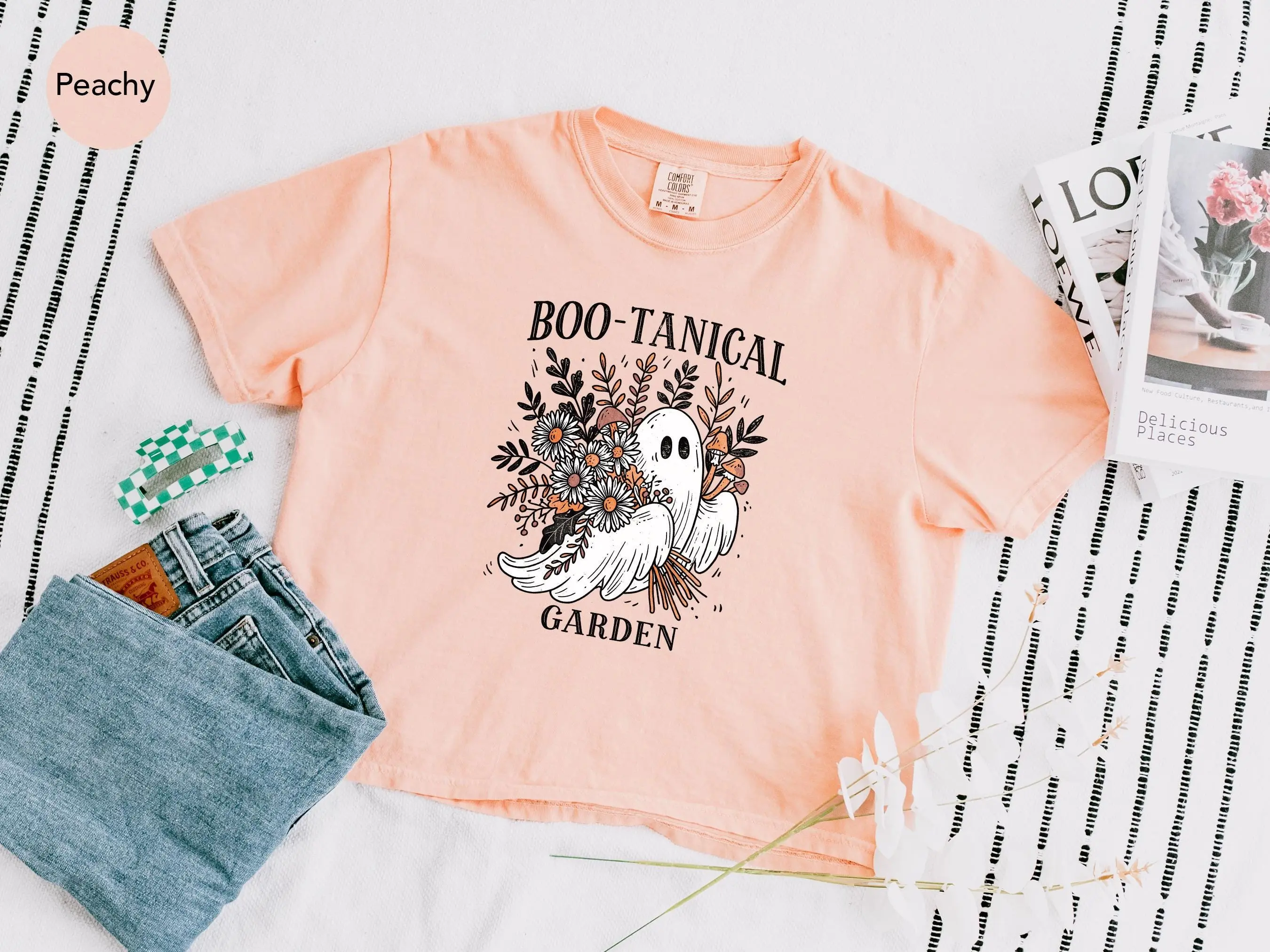 Ghost Flowers Crop Shirt, Botanical Halloween Cropped Funny Floral Boo-Tanical Garden Boxy Tee, Comfort Colors Top - photo 3