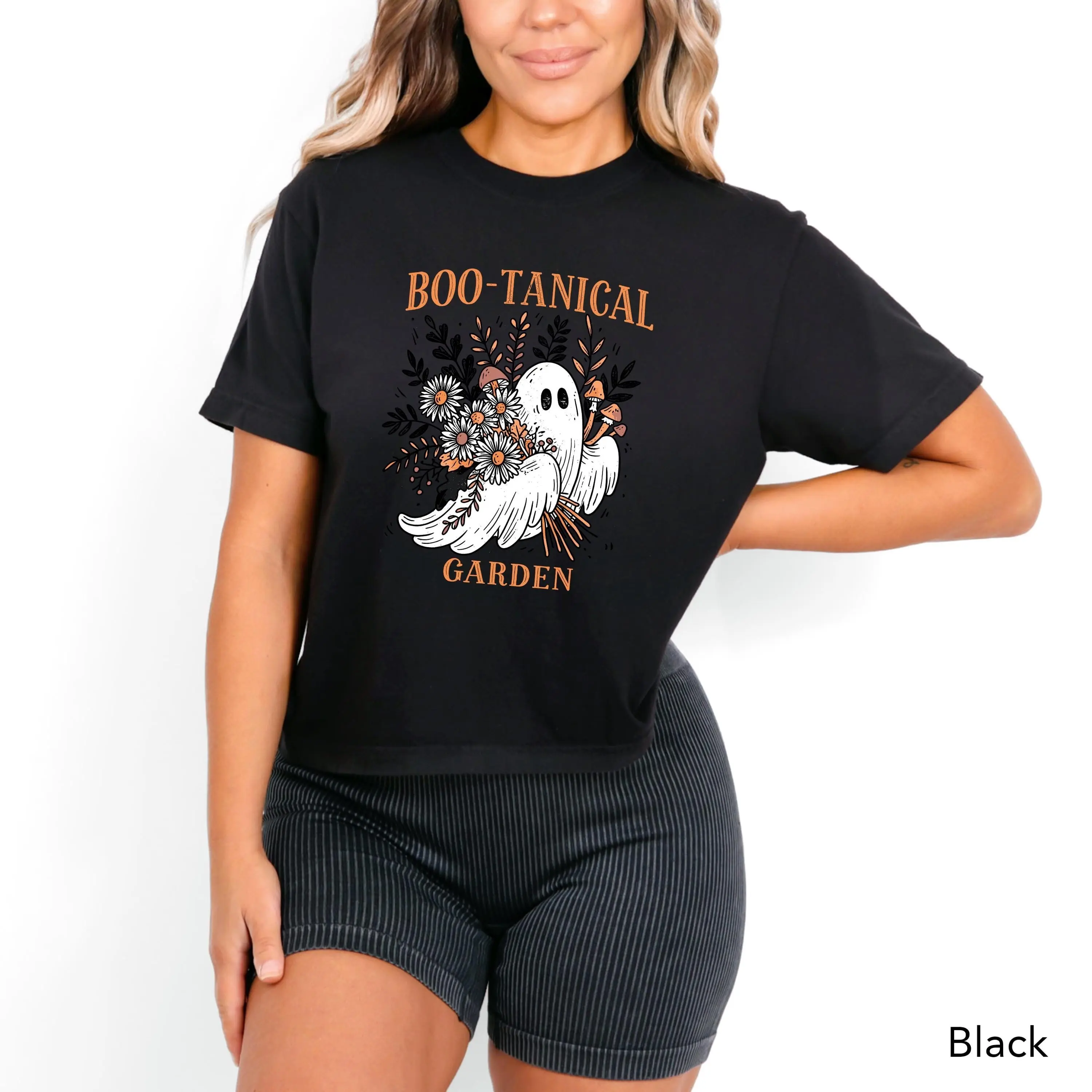 Ghost Flowers Crop Shirt, Botanical Halloween Cropped Funny Floral Boo-Tanical Garden Boxy Tee, Comfort Colors Top - photo 4