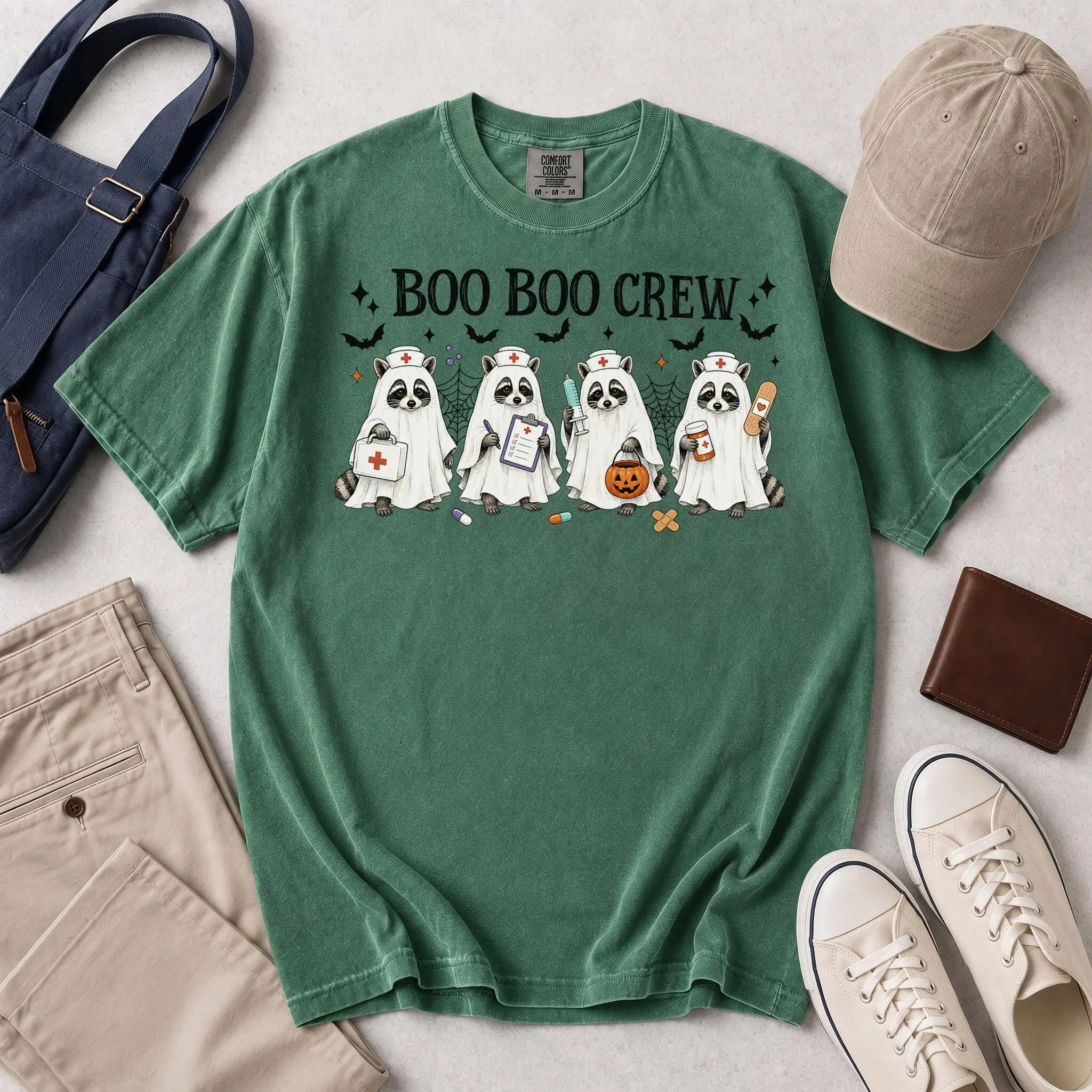 Ghost Nurse Raccoon Crew Shirt, Boo Boo Squad Funny Tee, Halloween Nursing Student RN Costume Comfort Colors Gift - photo 4