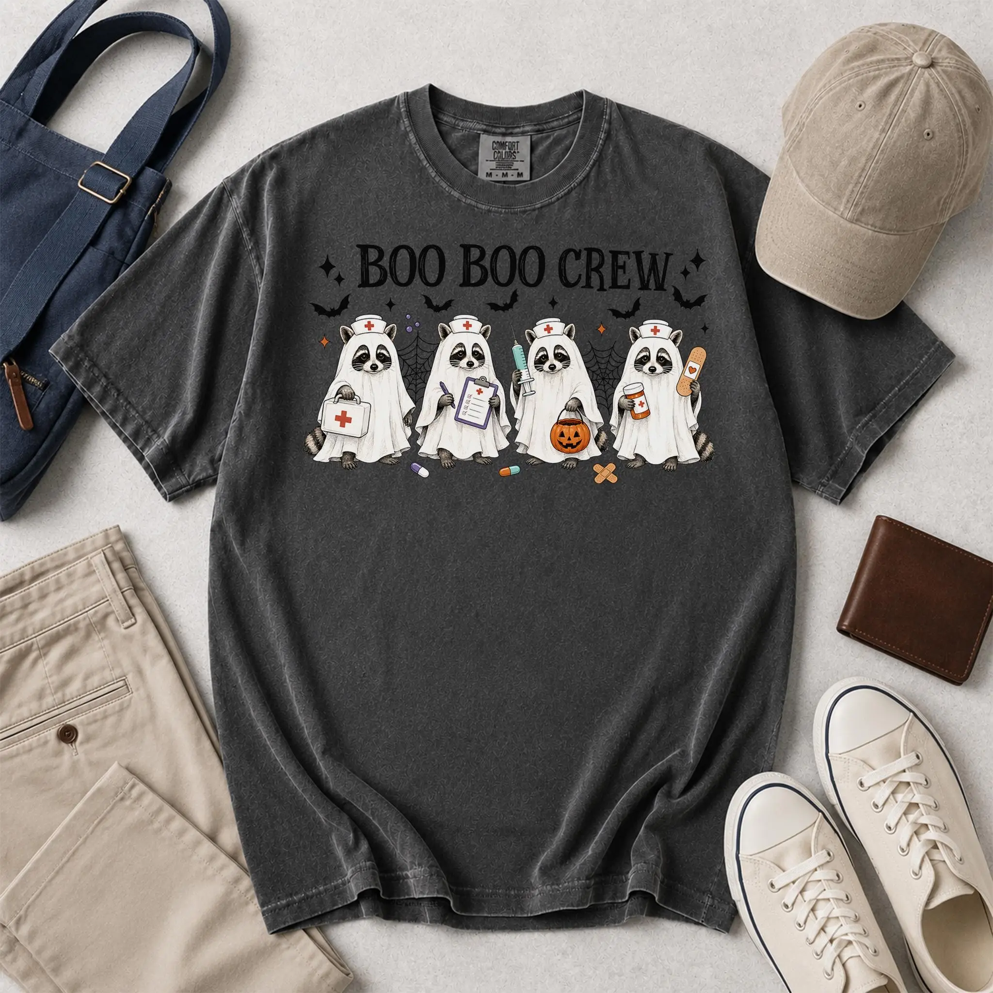 Ghost Nurse Raccoon Crew Shirt, Boo Boo Squad Funny Tee, Halloween Nursing Student RN Costume Comfort Colors Gift - photo 5