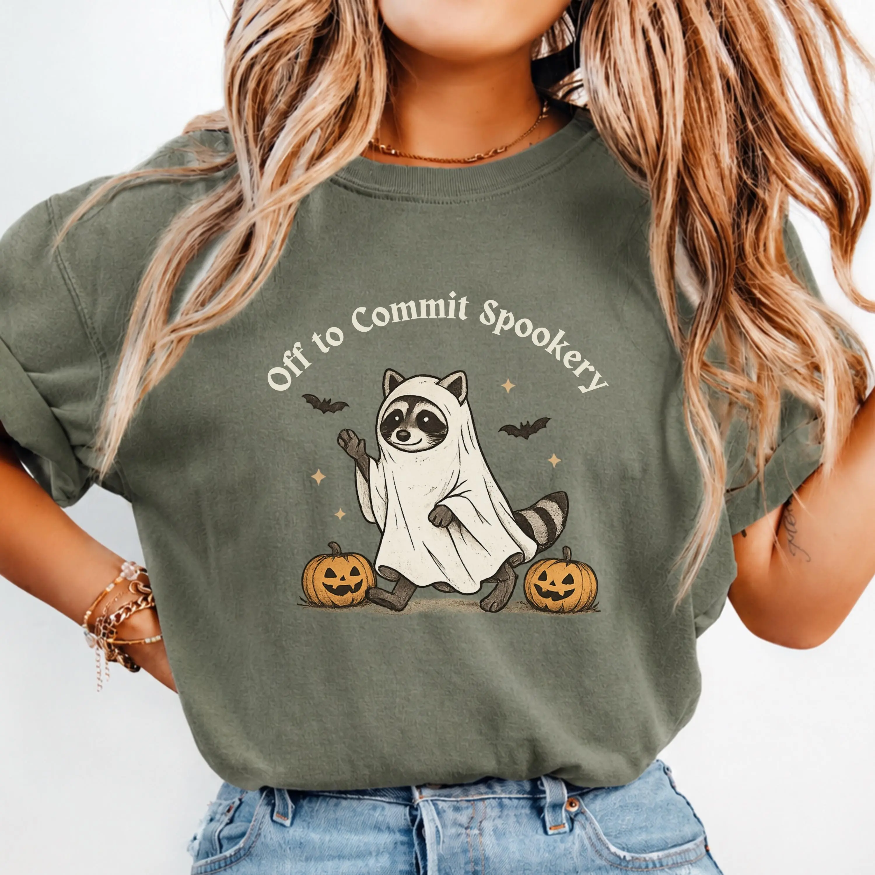 Ghost Raccoon Halloween Shirt, Comfort Colors Spooky Season Tee - photo 2