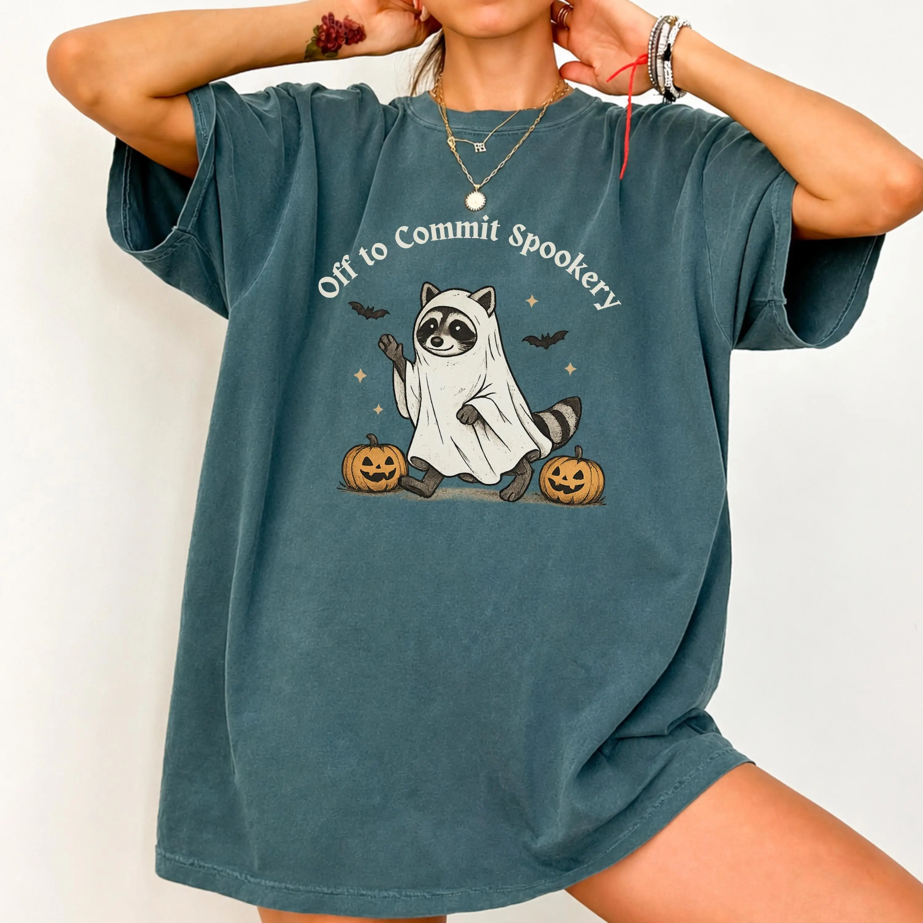 Ghost Raccoon Halloween Shirt, Comfort Colors Spooky Season Tee - photo 5
