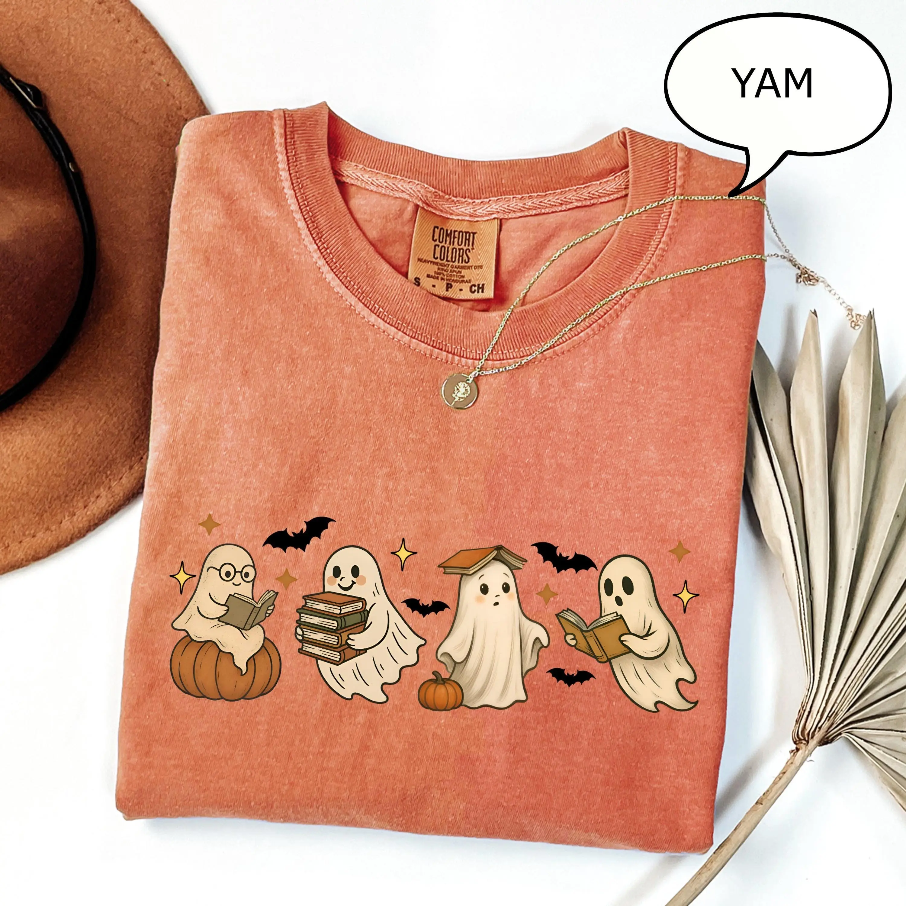 Comfort Colors Ghost Reading Halloween Shirt, Cute Graphic Tee, Teacher Gift for Book Lovers - photo 5