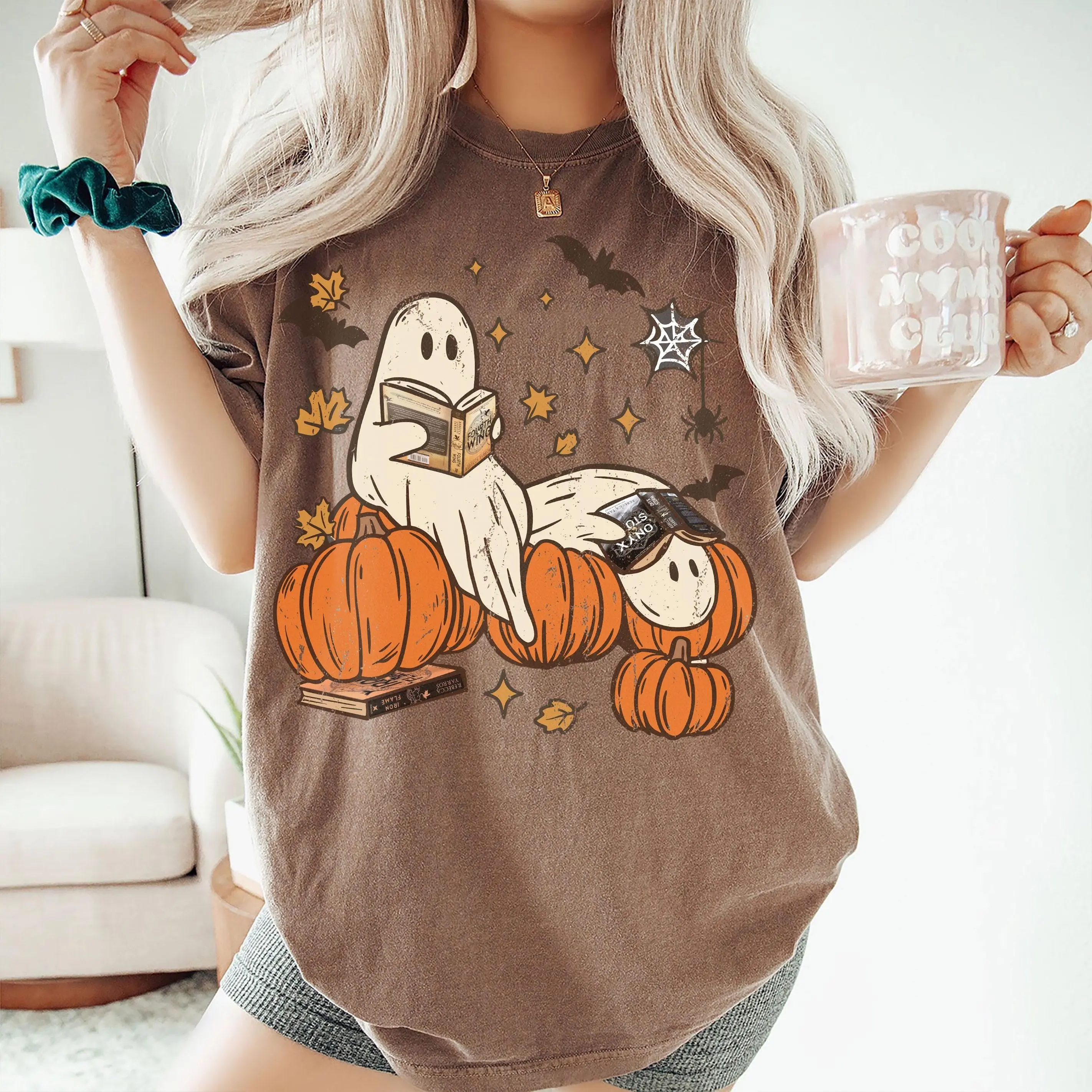 Ghost Reading Shirt, Fourth Wing Bookish Halloween Comfort Colors Tee, Dragon Fantasy Book Lover Bookworm Gift