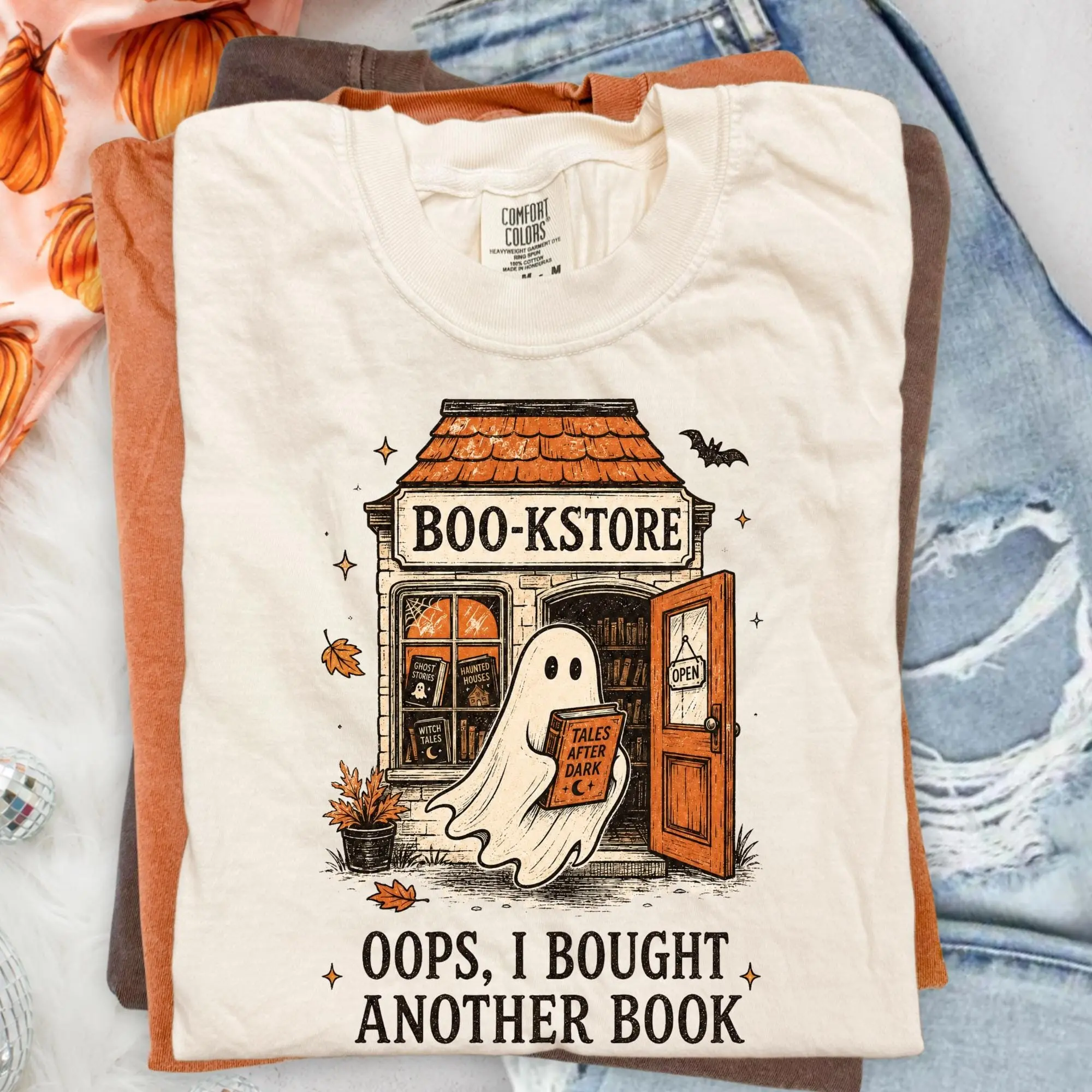 Comfort Colors Ghost Reading Sweatshirt, Vintage Halloween Bookstore Fall Book Lover Graphic Crewneck - photo 3