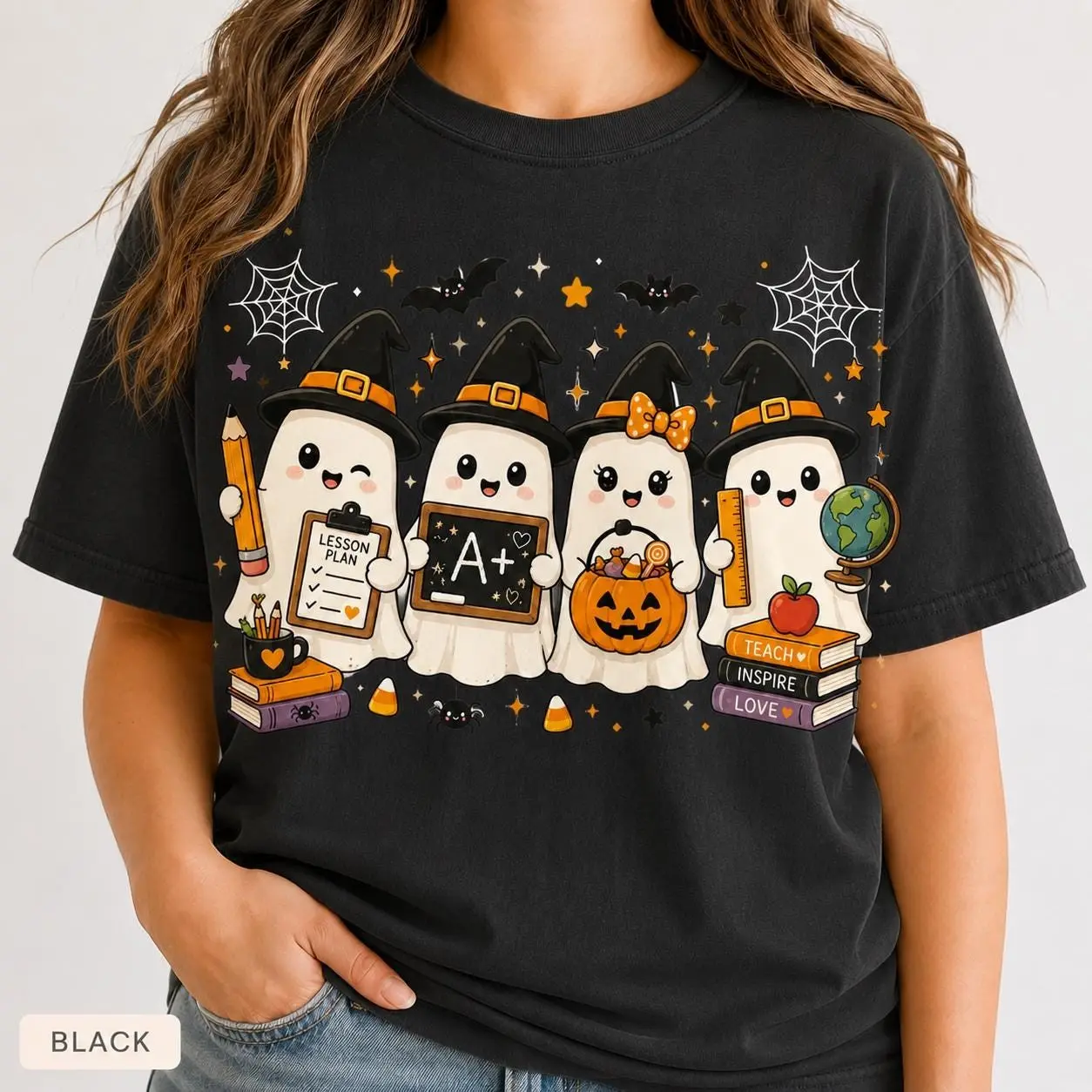 Ghost Teacher Halloween Shirt, Spooky Classroom Comfort Colors Tee, Funny Cute Graphic Top for Women Fall