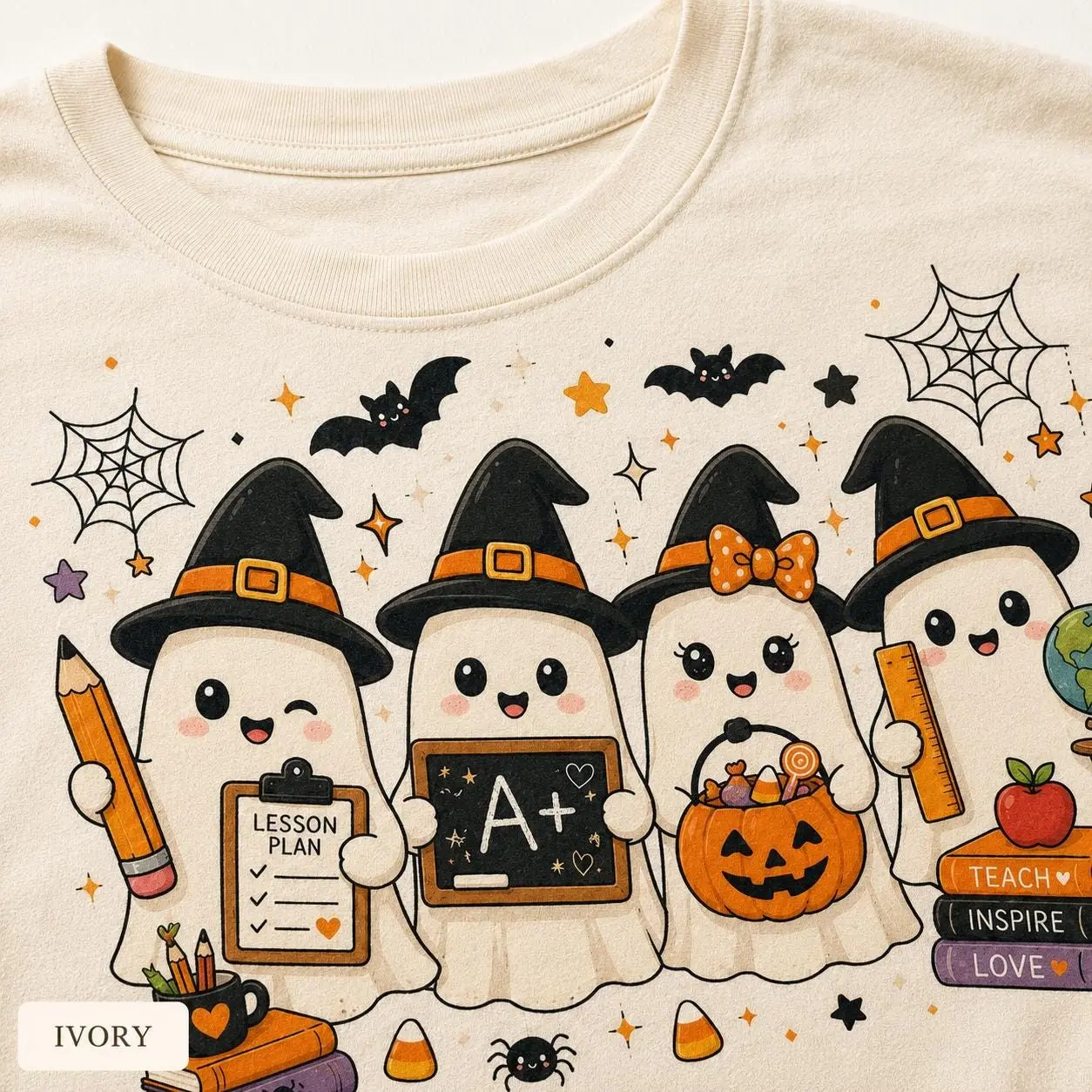 Ghost Teacher Halloween Shirt, Spooky Classroom Comfort Colors Tee, Funny Cute Graphic Top for Women Fall - photo 3