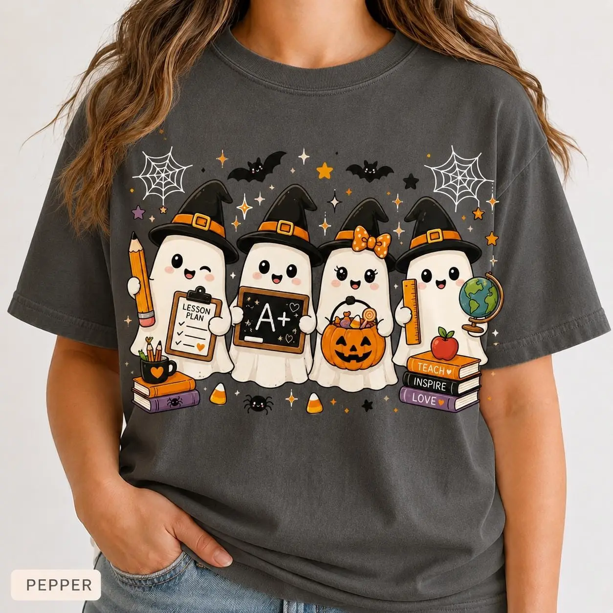 Ghost Teacher Halloween Shirt, Spooky Classroom Comfort Colors Tee, Funny Cute Graphic Top for Women Fall - photo 4