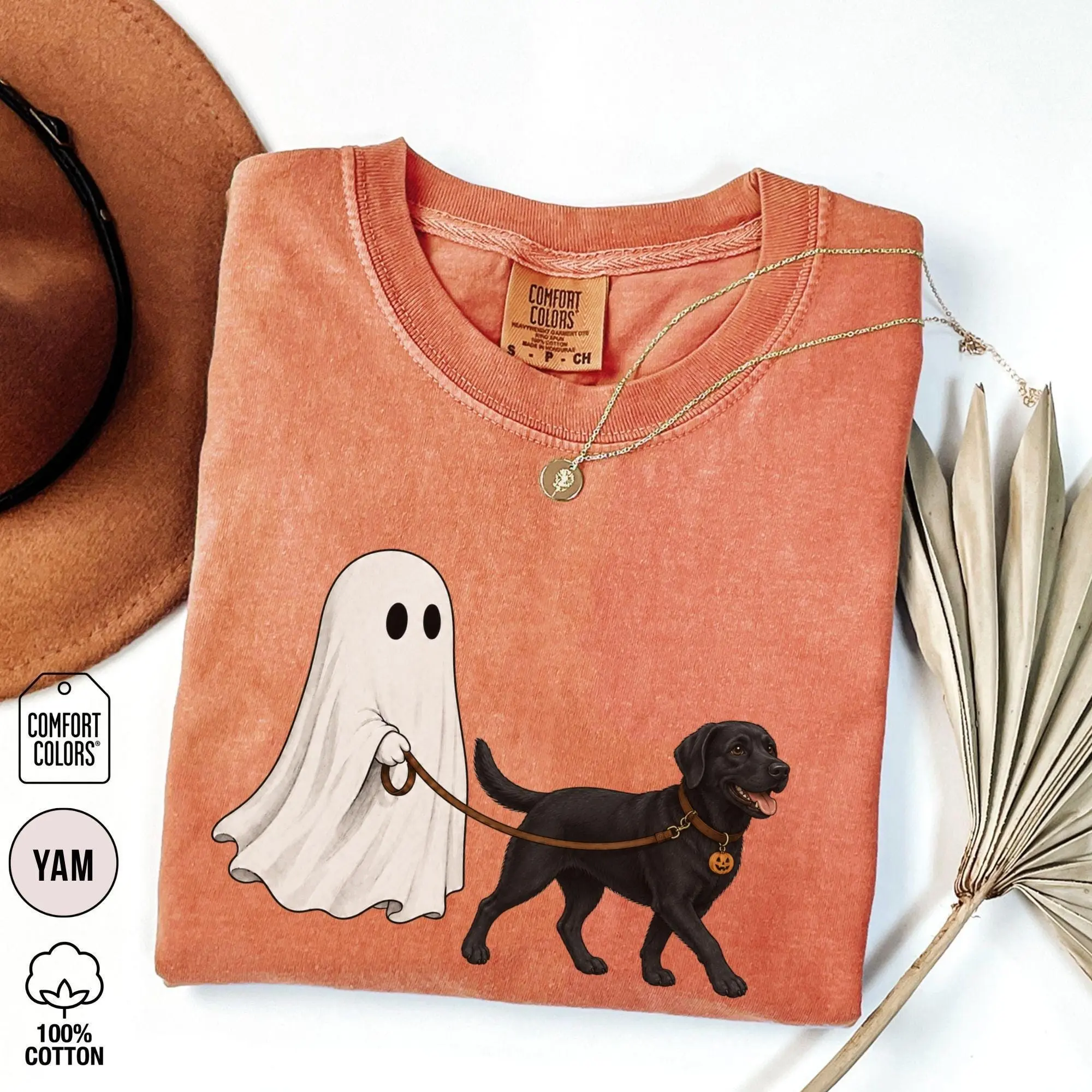 Comfort Colors Ghost Walking Black Lab Shirt, Funny Labrador Retriever Halloween Spooky Season Lover Tee