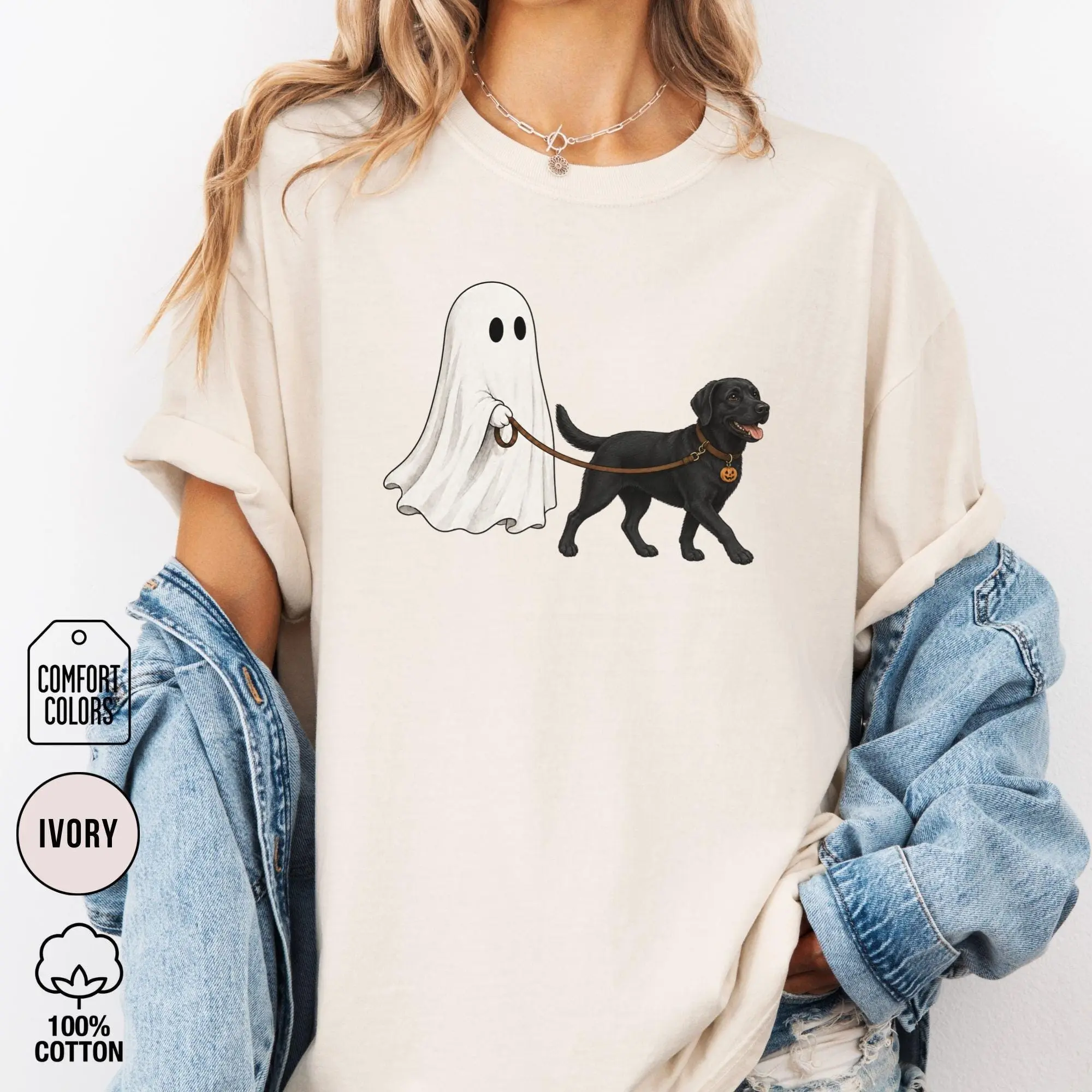 Comfort Colors Ghost Walking Black Lab Shirt, Funny Labrador Retriever Halloween Spooky Season Lover Tee - photo 3