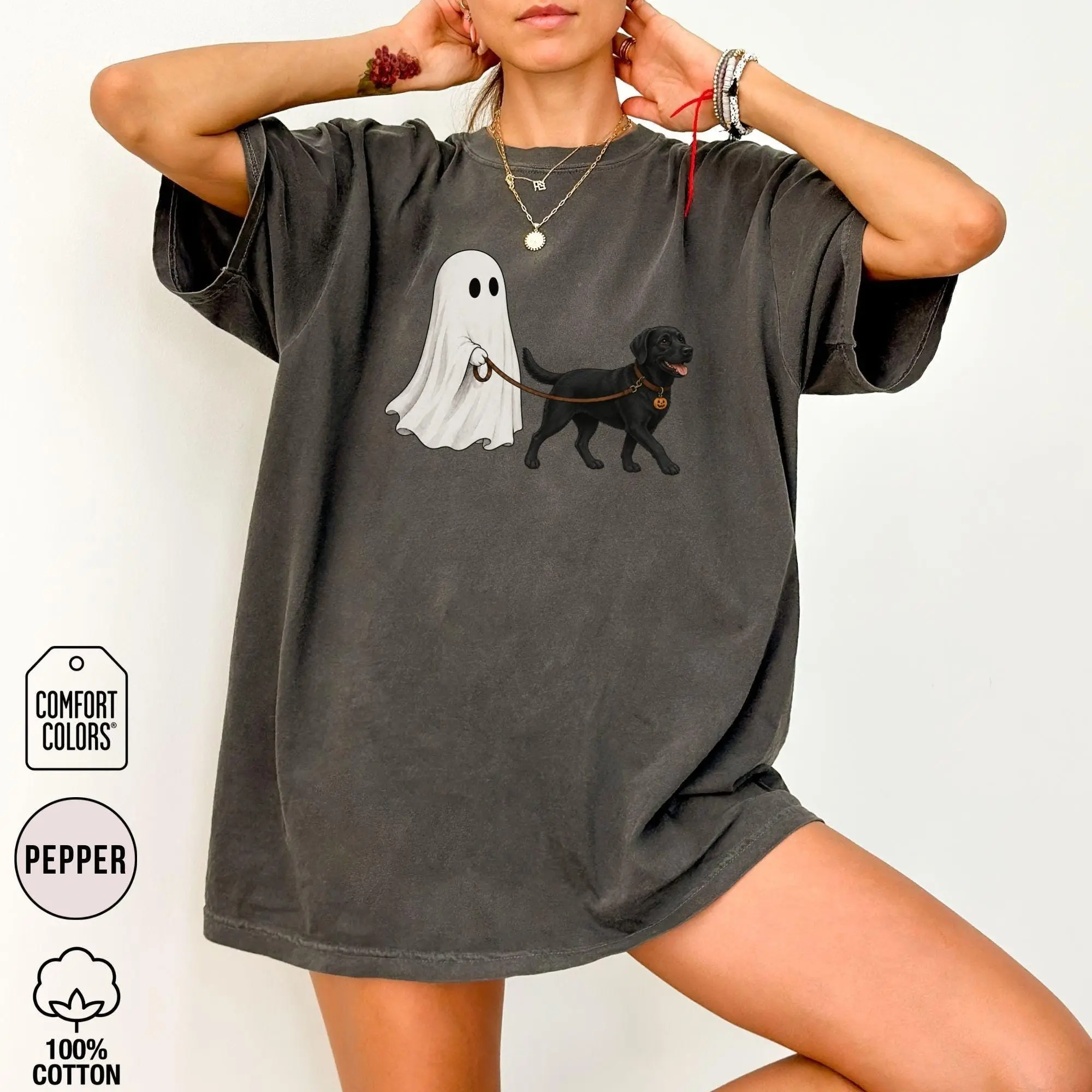 Comfort Colors Ghost Walking Black Lab Shirt, Funny Labrador Retriever Halloween Spooky Season Lover Tee - photo 4