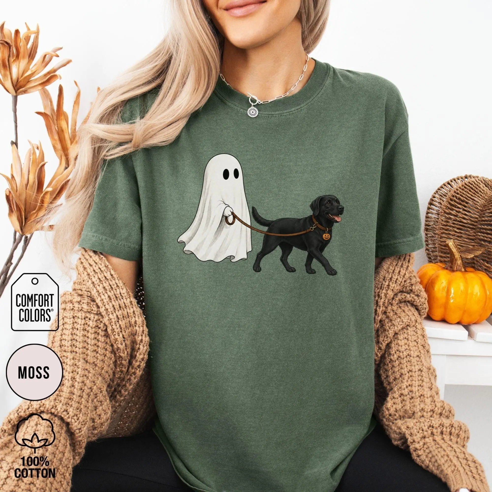 Comfort Colors Ghost Walking Black Lab Shirt, Funny Labrador Retriever Halloween Spooky Season Lover Tee - photo 5