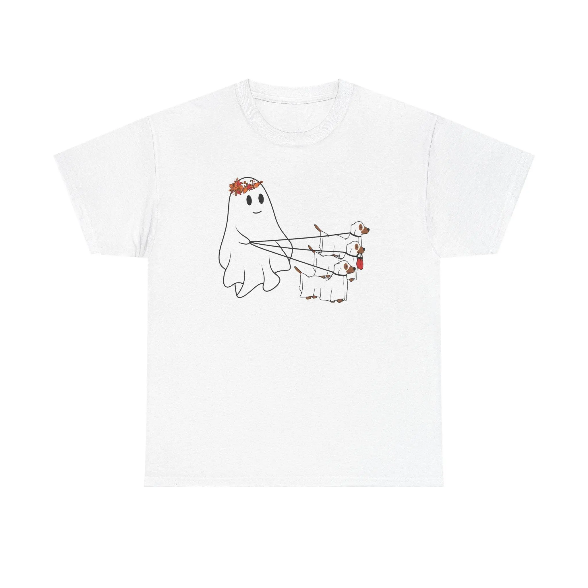 Ghost Walking Three Dogs Shirt for Women, Cute Funny Halloween Dog Walker Tee, Spooky Autumn Fall Graphic Lover Gift - photo 2