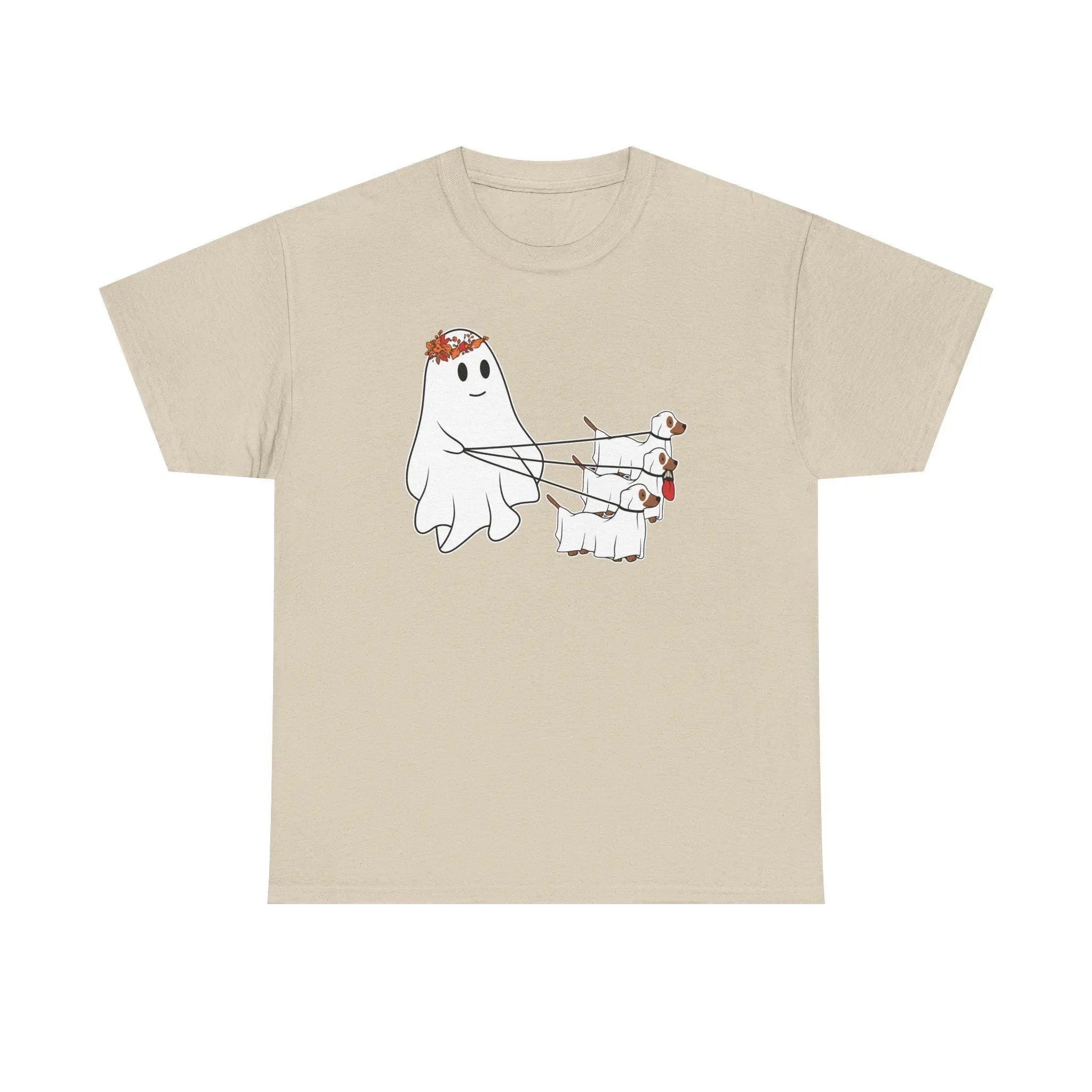 Ghost Walking Three Dogs Shirt for Women, Cute Funny Halloween Dog Walker Tee, Spooky Autumn Fall Graphic Lover Gift - photo 3