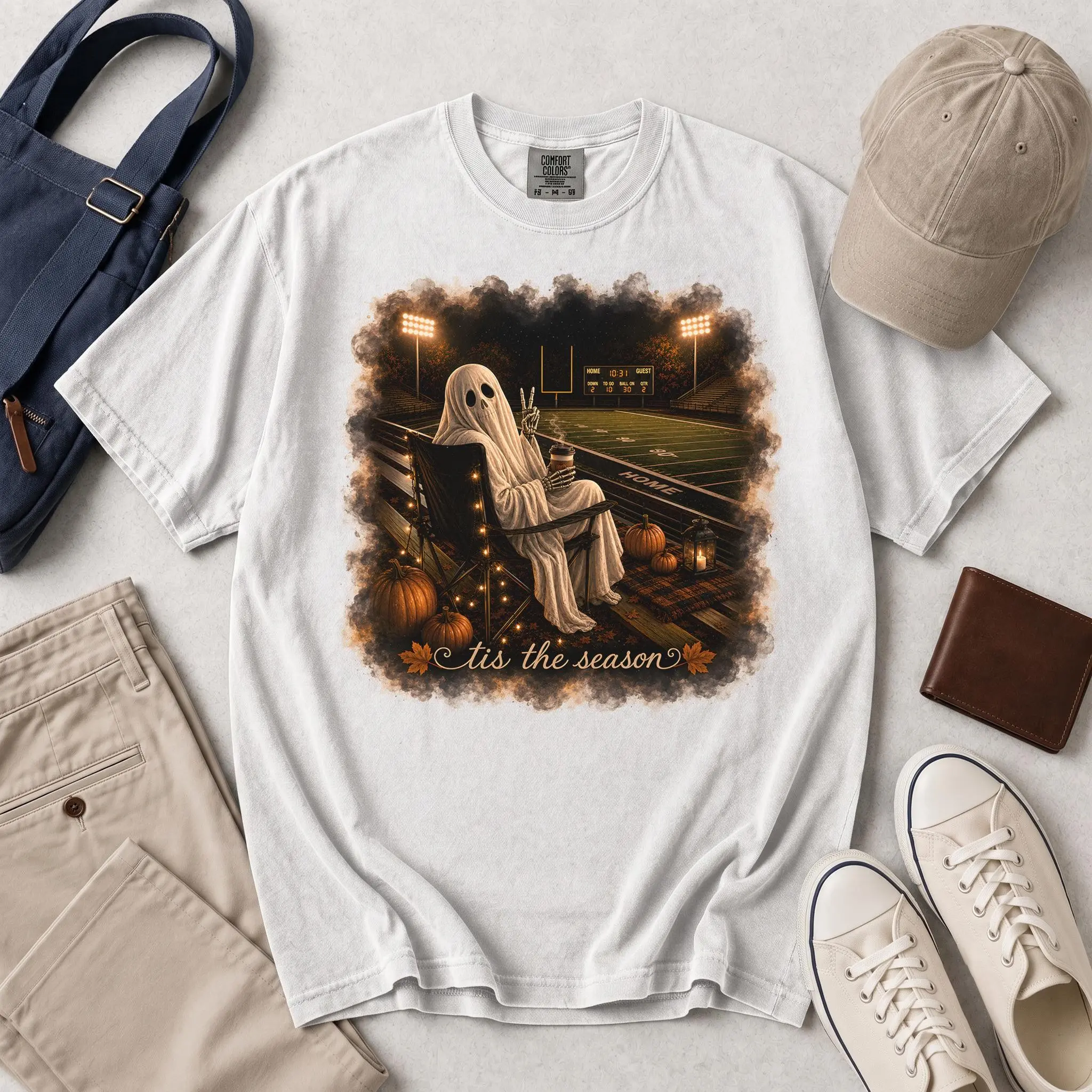 Ghost Watching Football Shirt, Tis The Season Game Day Tee, Cozy Spooky Stadium Graphic Fall Fan Gift - photo 2