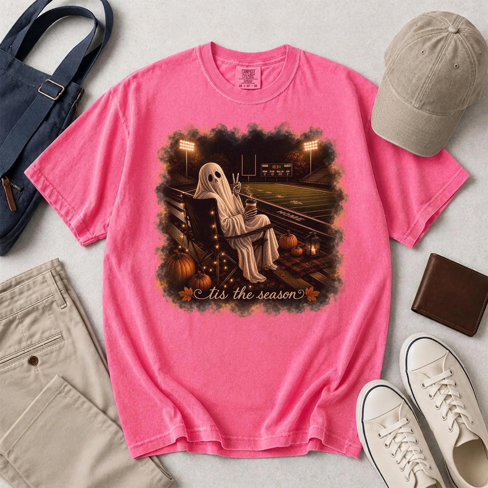 Ghost Watching Football Shirt, Tis The Season Game Day Tee, Cozy Spooky Stadium Graphic Fall Fan Gift - photo 3