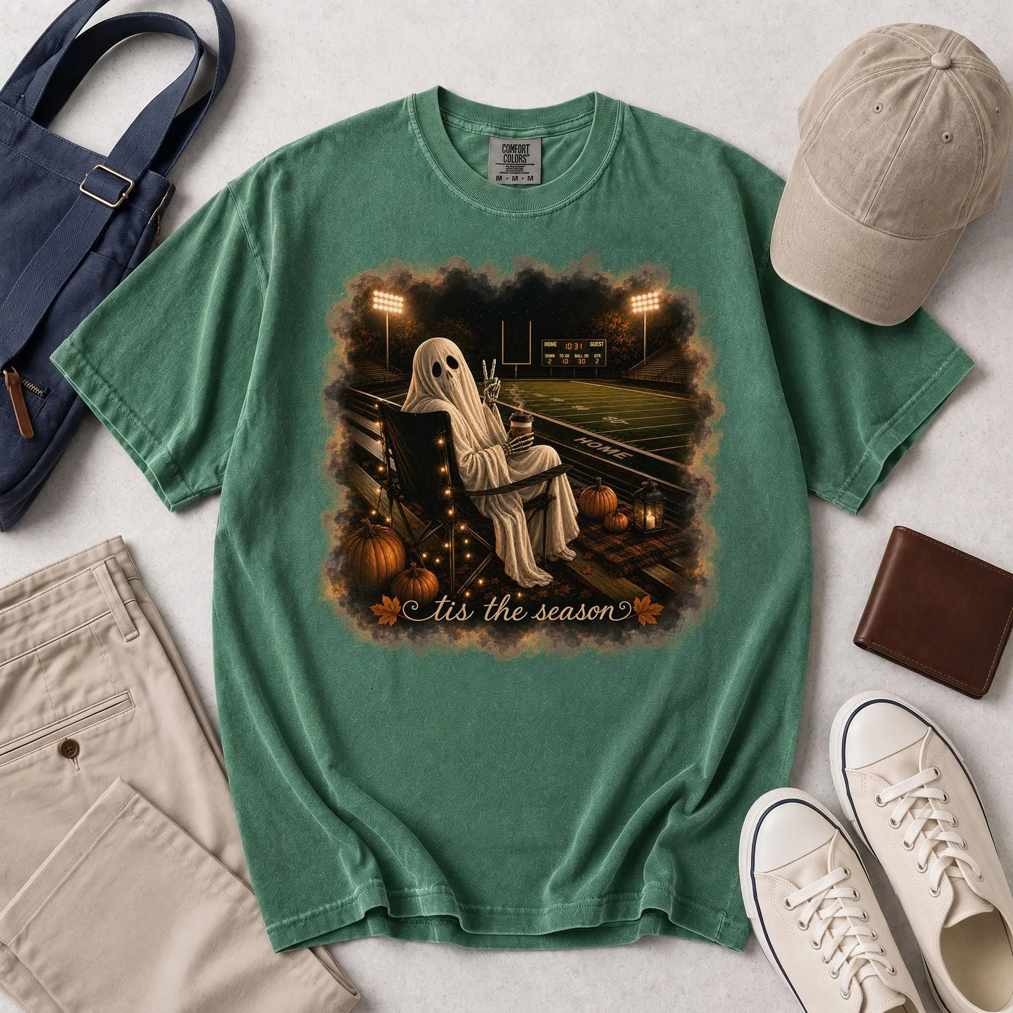 Ghost Watching Football Shirt, Tis The Season Game Day Tee, Cozy Spooky Stadium Graphic Fall Fan Gift - photo 4