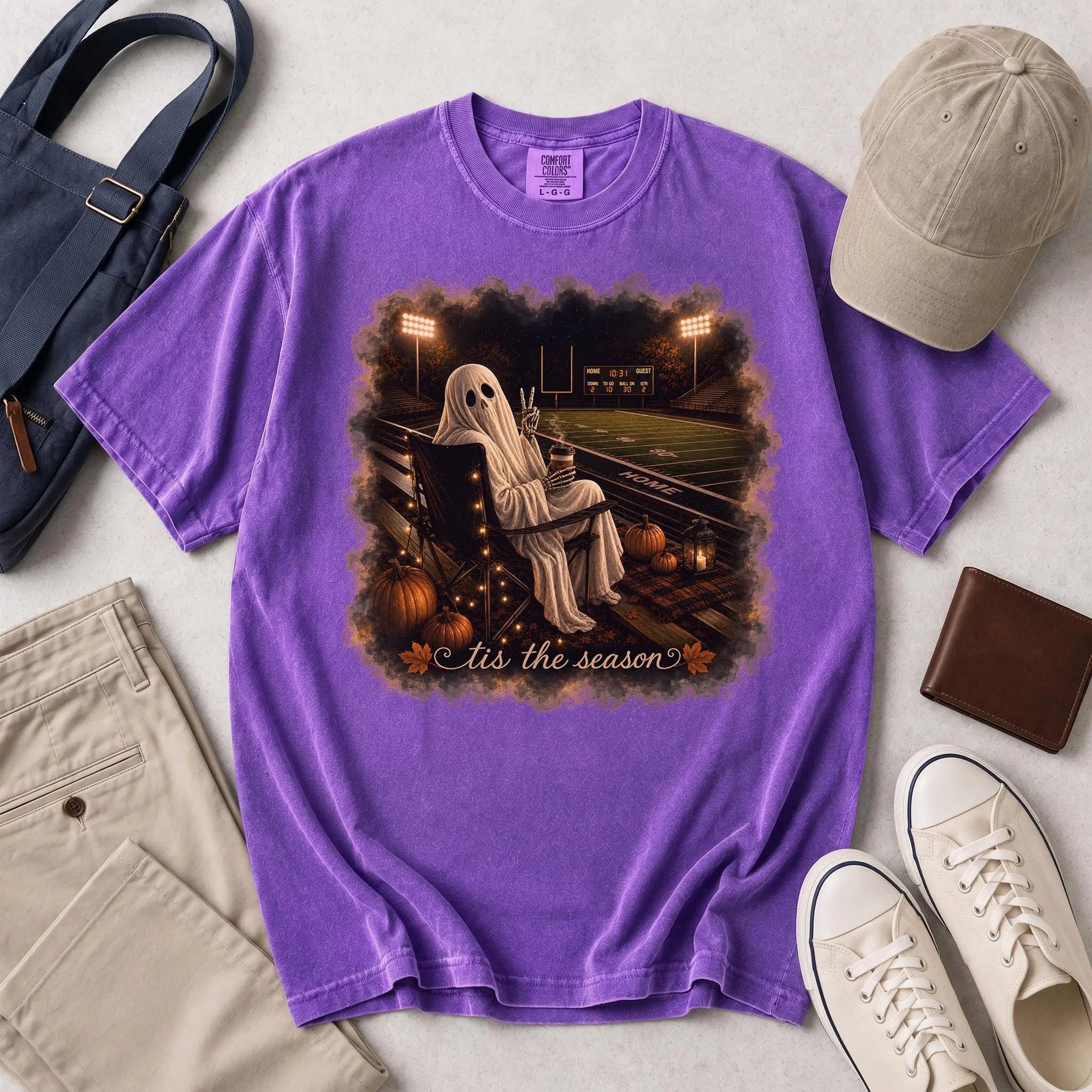 Ghost Watching Football Shirt, Tis The Season Game Day Tee, Cozy Spooky Stadium Graphic Fall Fan Gift - photo 5