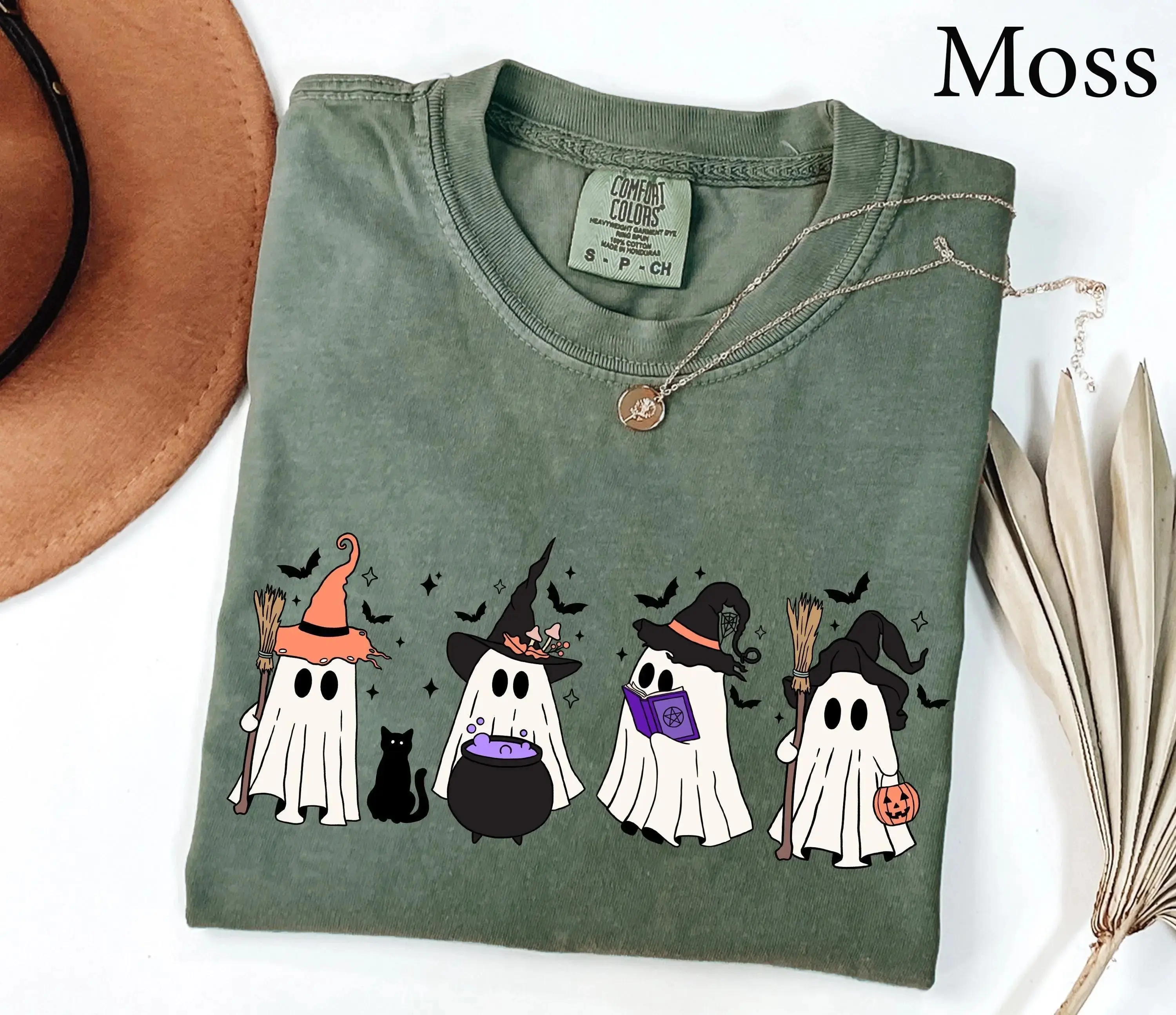 Comfort Colors Ghost Witch Halloween Shirt, Funny Cute Vintage Style Spooky Season Fall Tee for Women - photo 4