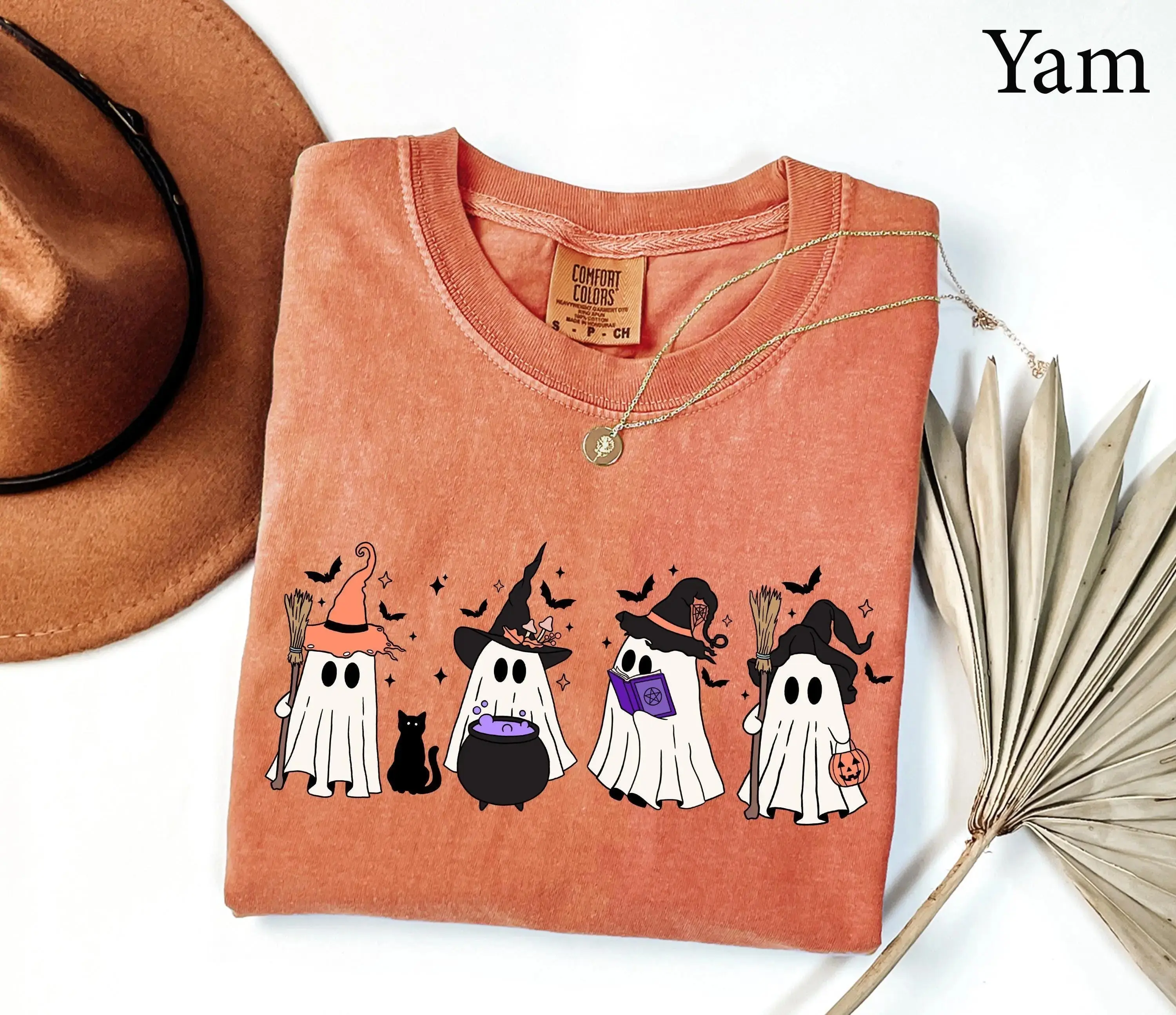 Comfort Colors Ghost Witch Halloween Shirt, Funny Cute Vintage Style Spooky Season Fall Tee for Women - photo 5