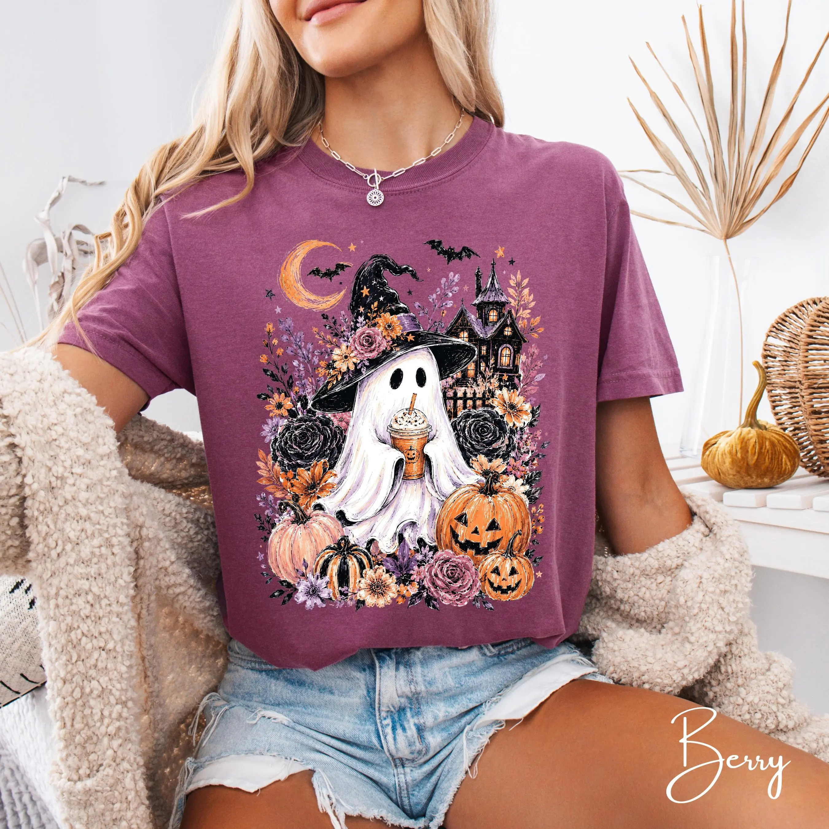 Comfort Colors 1717 Ghost Witch Shirt, Pumpkin Spice Cottagecore Halloween Tee, Cute Spooky Season Fall Top for Women - photo 3