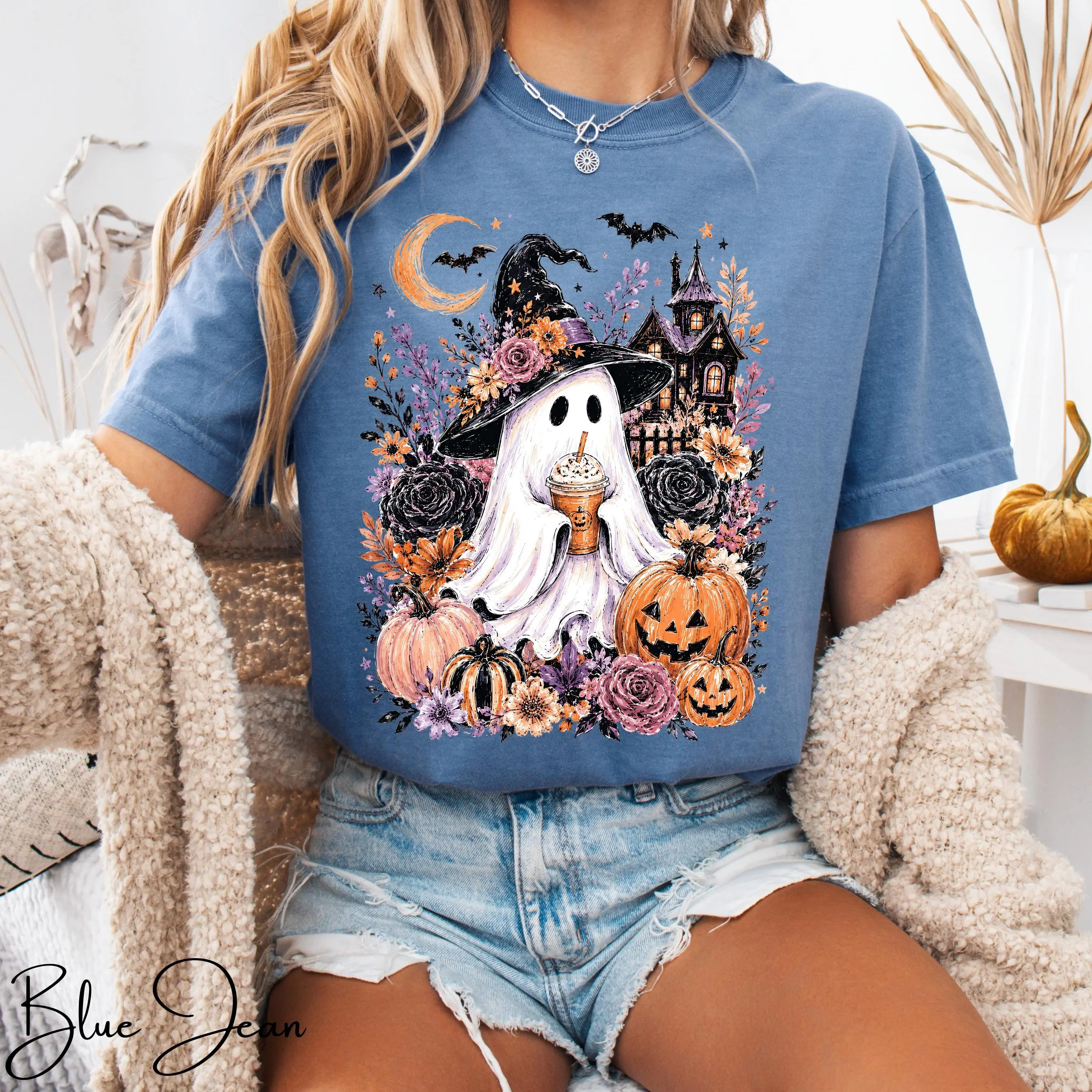 Comfort Colors 1717 Ghost Witch Shirt, Pumpkin Spice Cottagecore Halloween Tee, Cute Spooky Season Fall Top for Women - photo 4