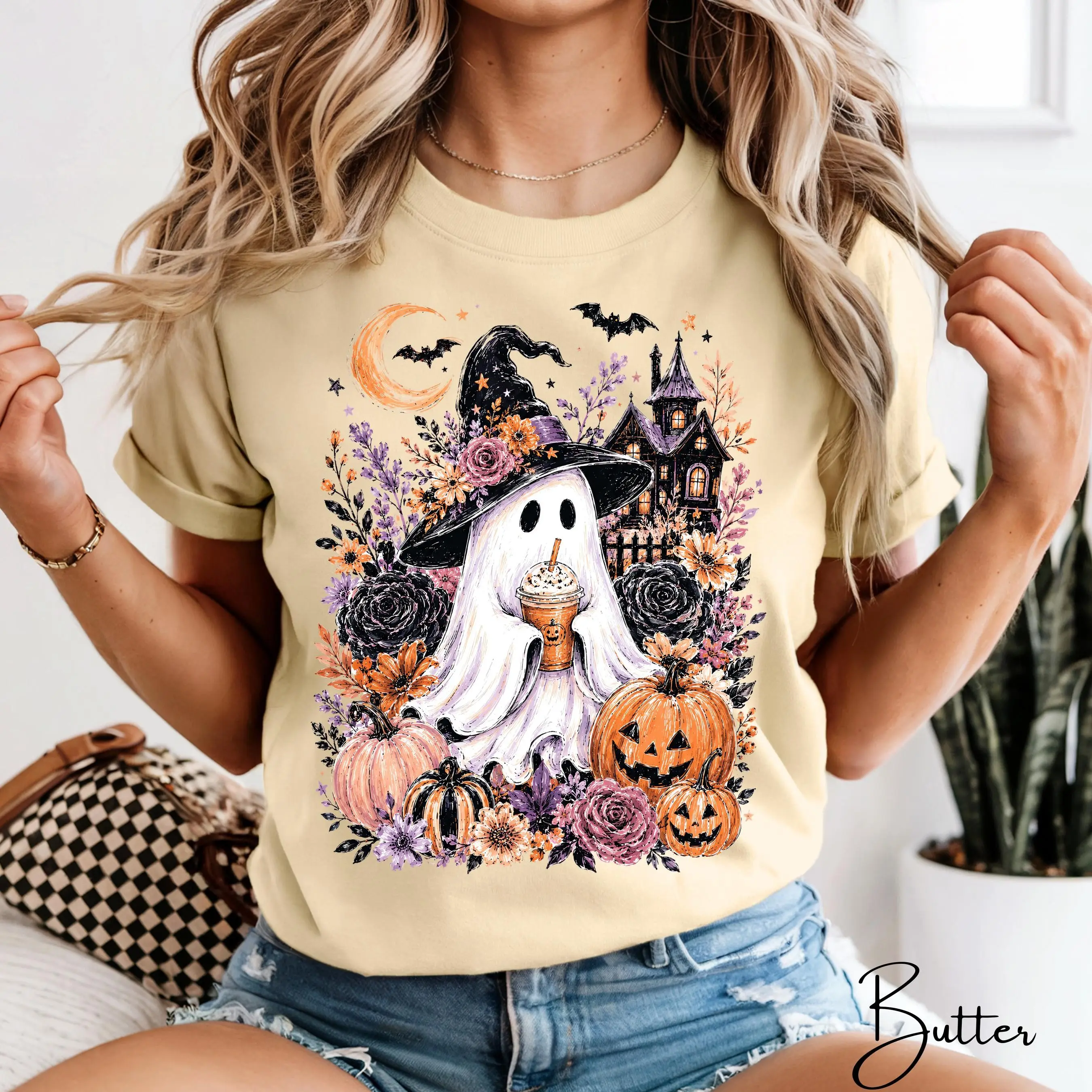 Comfort Colors 1717 Ghost Witch Shirt, Pumpkin Spice Cottagecore Halloween Tee, Cute Spooky Season Fall Top for Women - photo 5