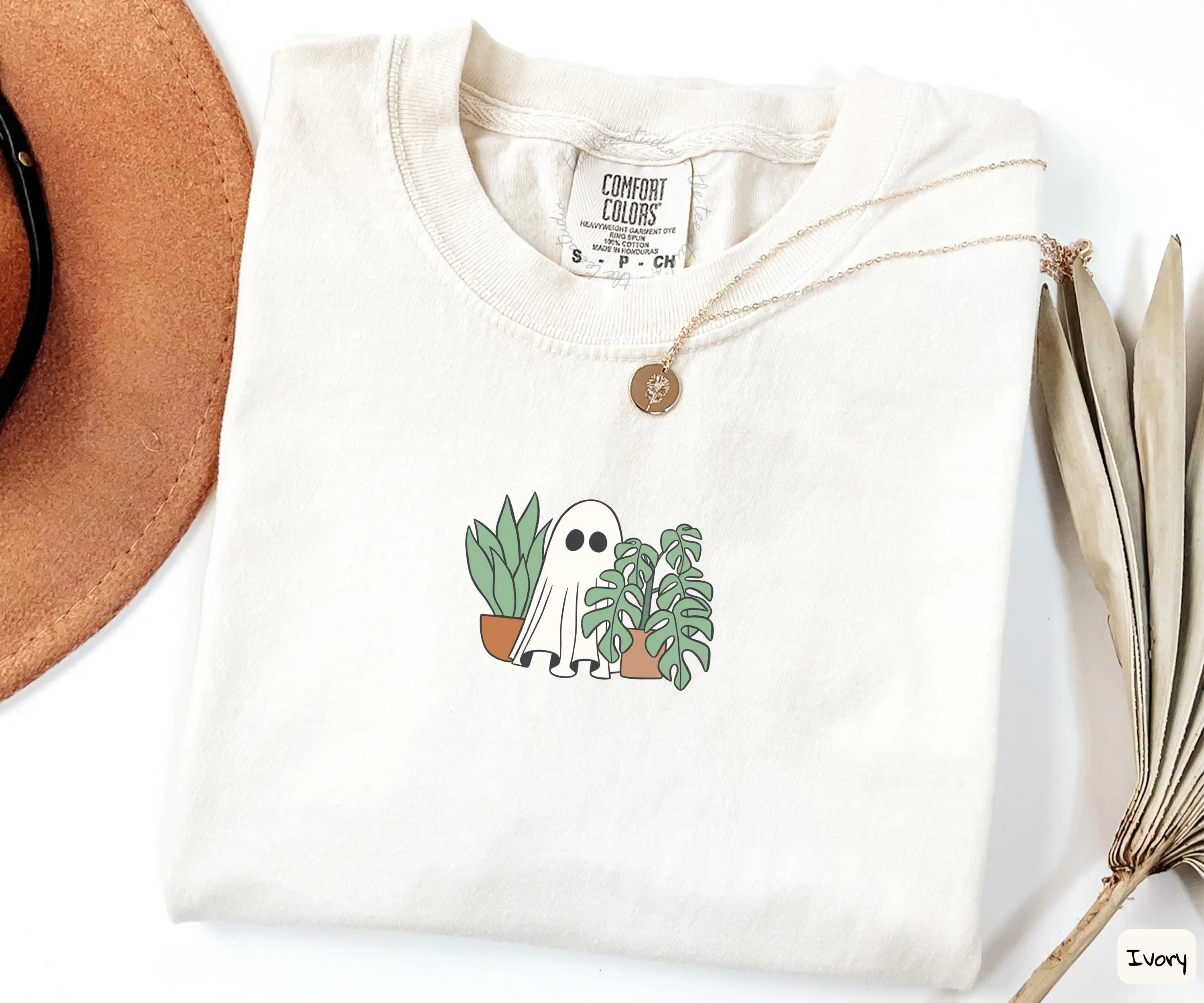 Ghost with Houseplants Shirt, Comfort Colors Halloween Tee, Plant Lover Fall Top - photo 5