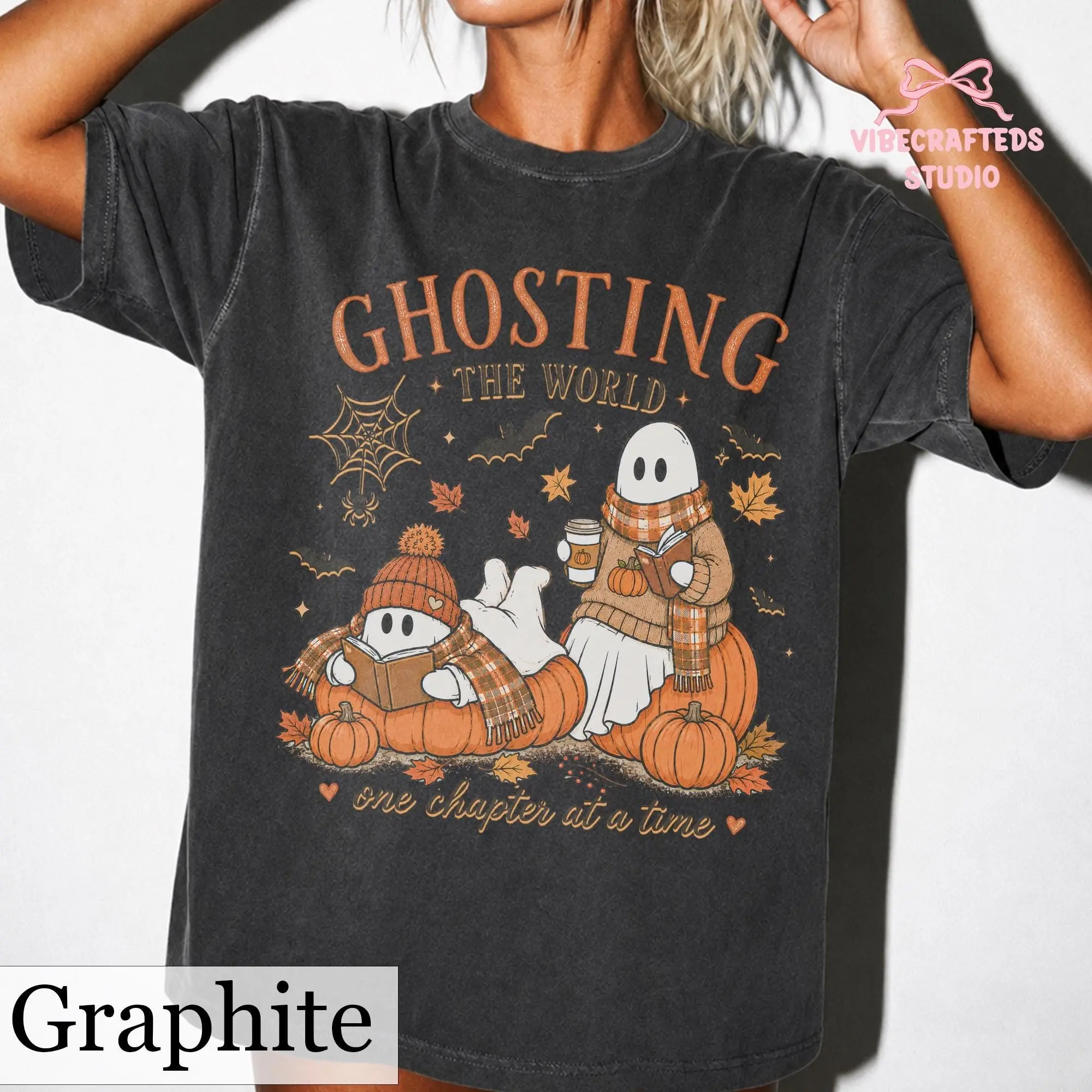 Comfort Colors Ghosting The World One Chapter At A Time Shirt, Bookish Reading Halloween Fall Book Lover Tee - photo 1
