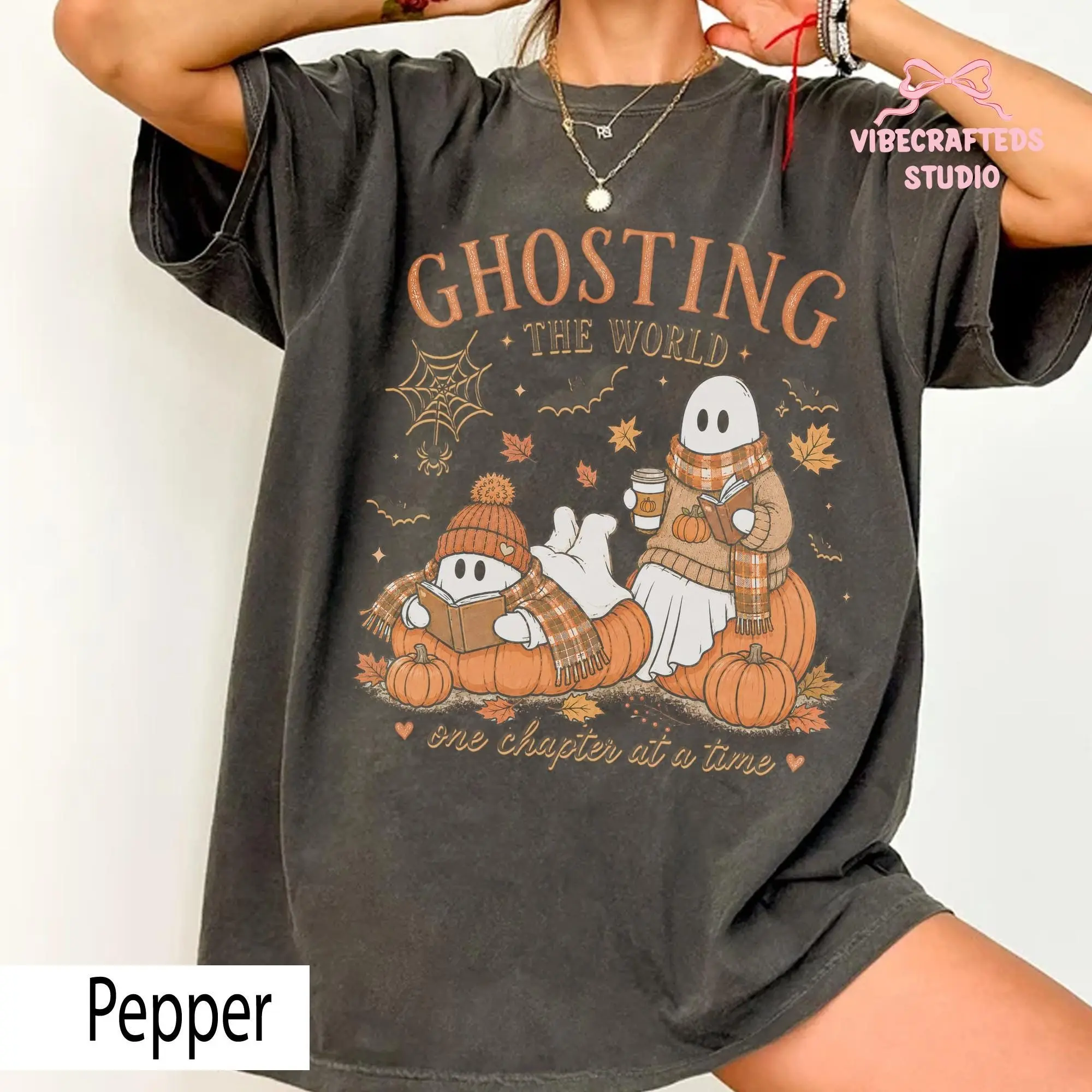 Comfort Colors Ghosting The World One Chapter At A Time Shirt, Bookish Reading Halloween Fall Book Lover Tee - photo 2