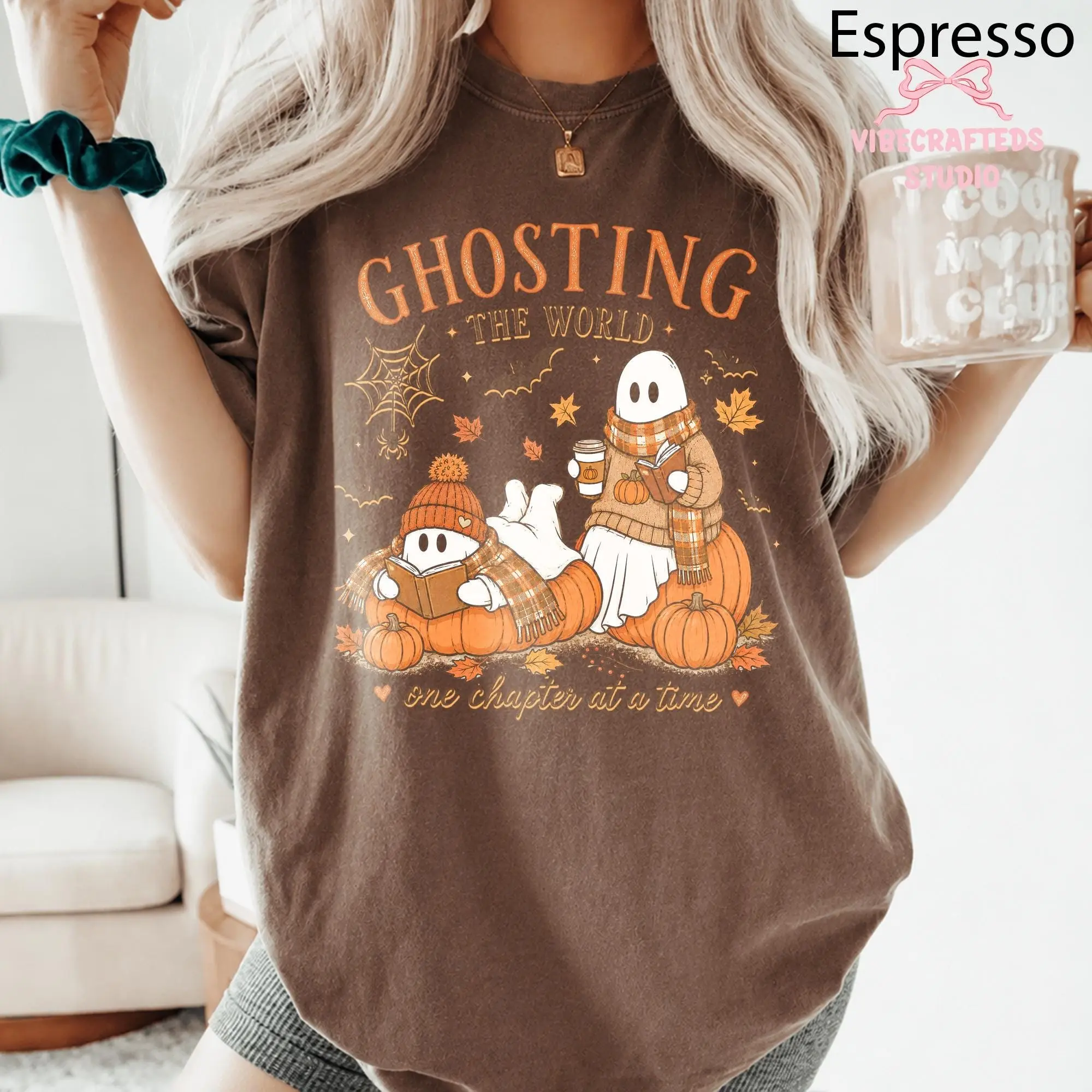 Comfort Colors Ghosting The World One Chapter At A Time Shirt, Bookish Reading Halloween Fall Book Lover Tee - photo 3