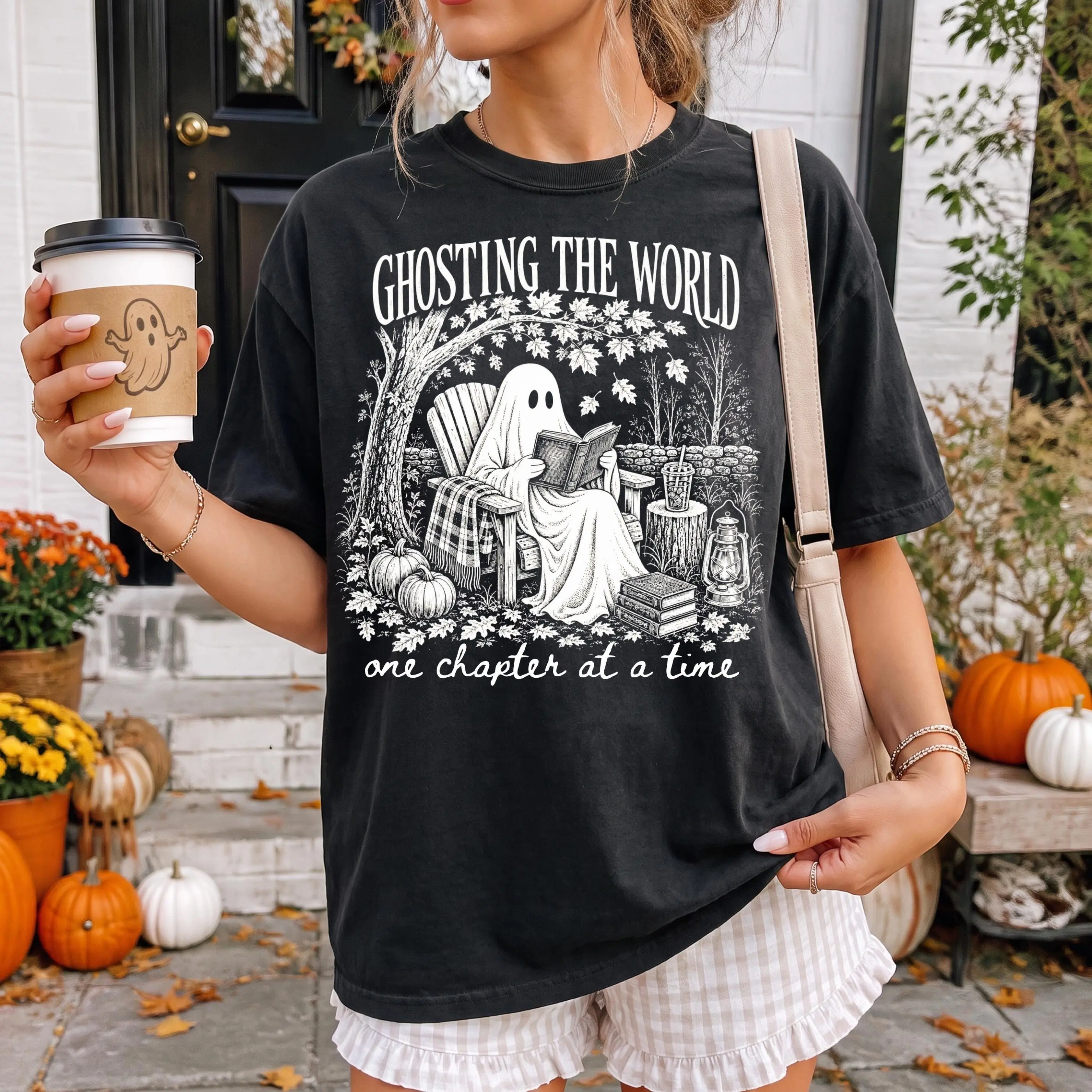 Comfort Colors Ghosting The World Shirt, Trendy Ghost Reading Retro Bookish Fall Halloween Tee - photo 3