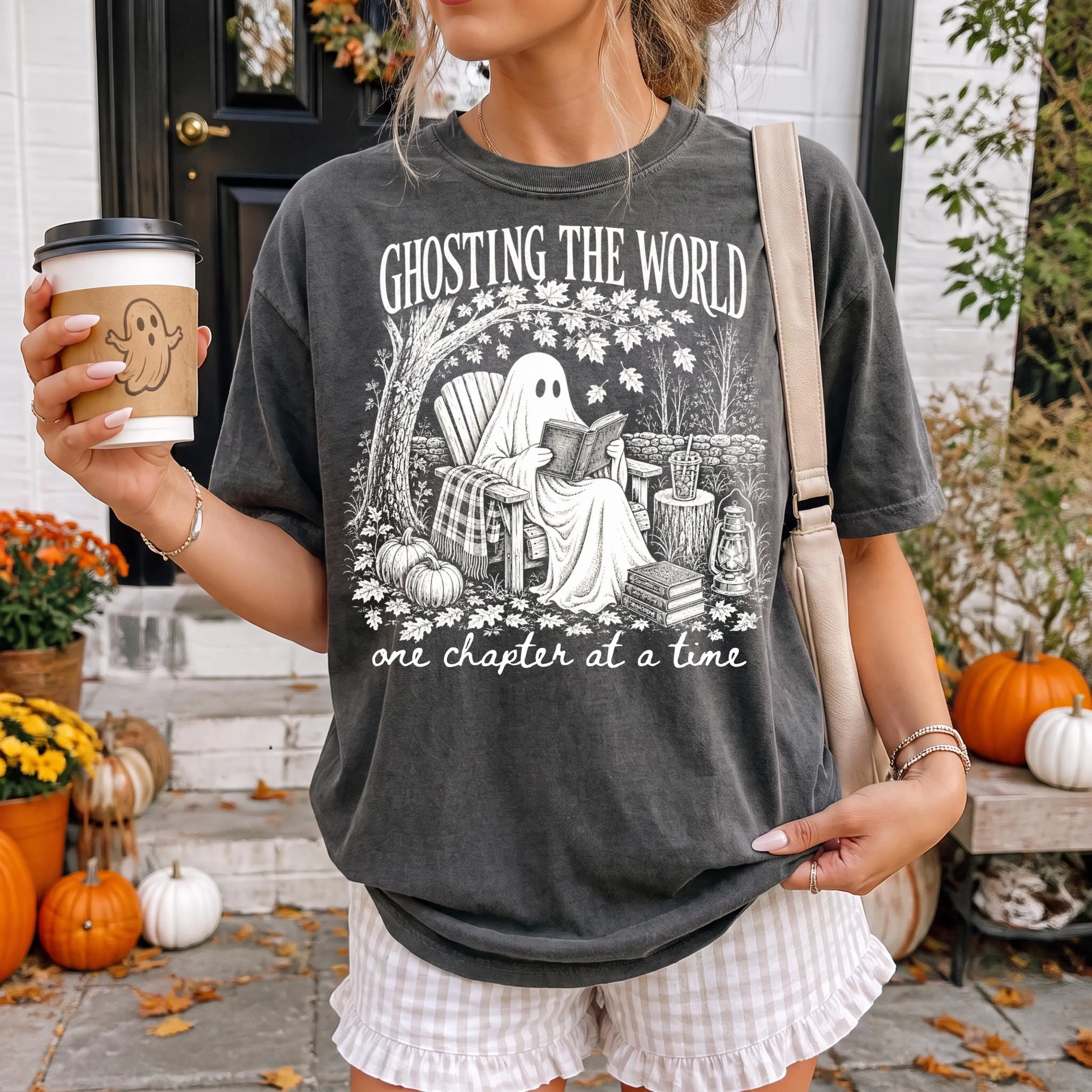 Comfort Colors Ghosting The World Shirt, Trendy Ghost Reading Retro Bookish Fall Halloween Tee - photo 5