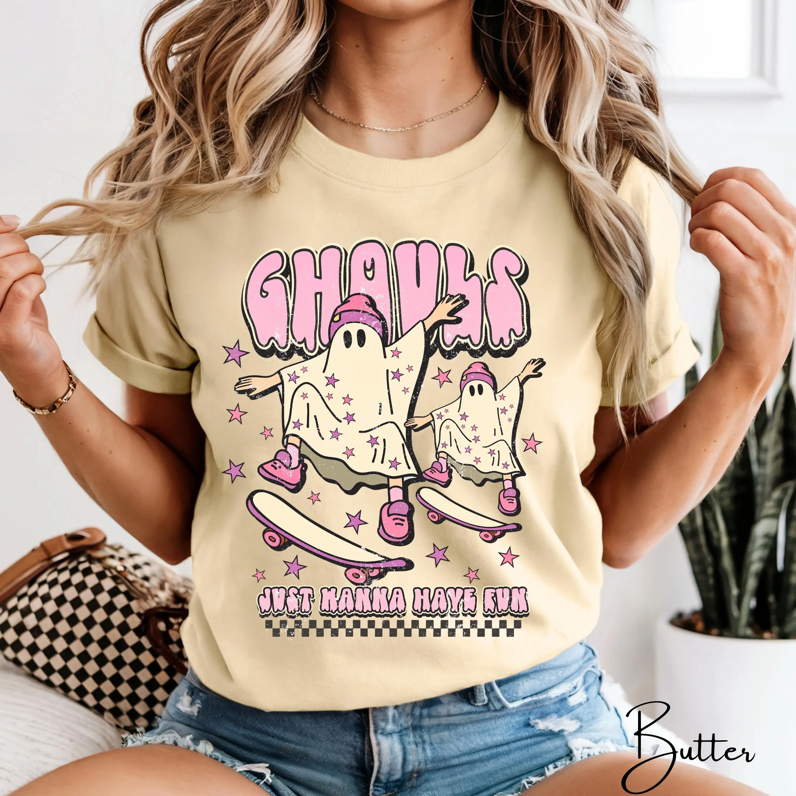 Comfort Colors Ghouls Just Wanna Have Fun Shirt, Ghost Skateboard Matching Family Halloween Tee