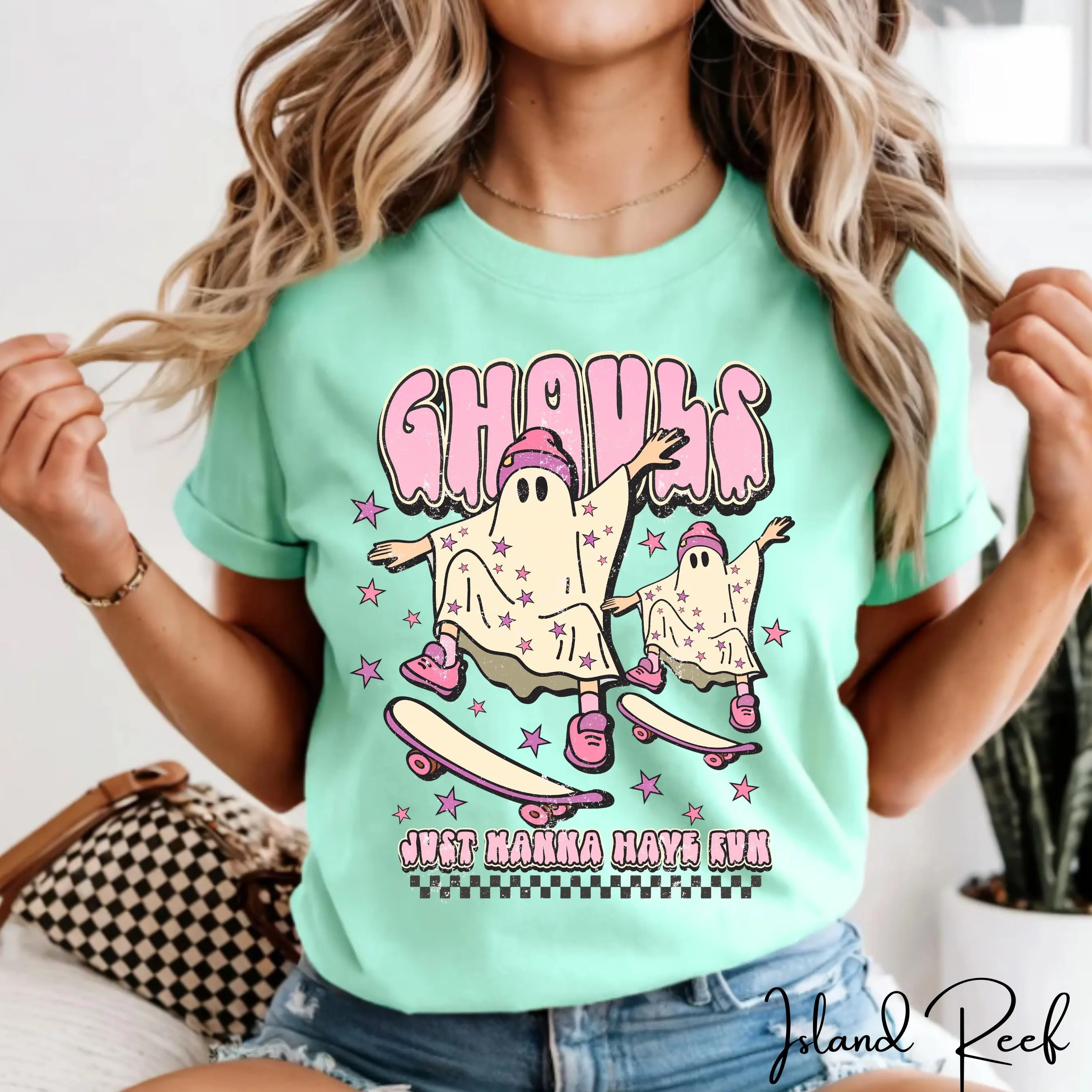 Comfort Colors Ghouls Just Wanna Have Fun Shirt, Ghost Skateboard Matching Family Halloween Tee - photo 2