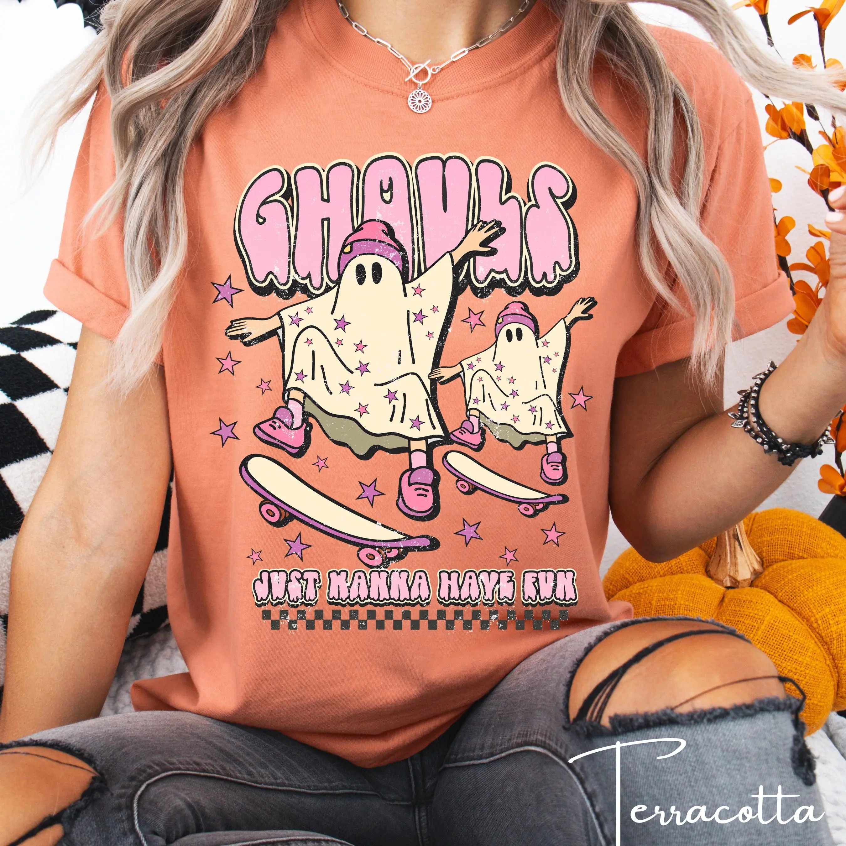 Comfort Colors Ghouls Just Wanna Have Fun Shirt, Ghost Skateboard Matching Family Halloween Tee - photo 3