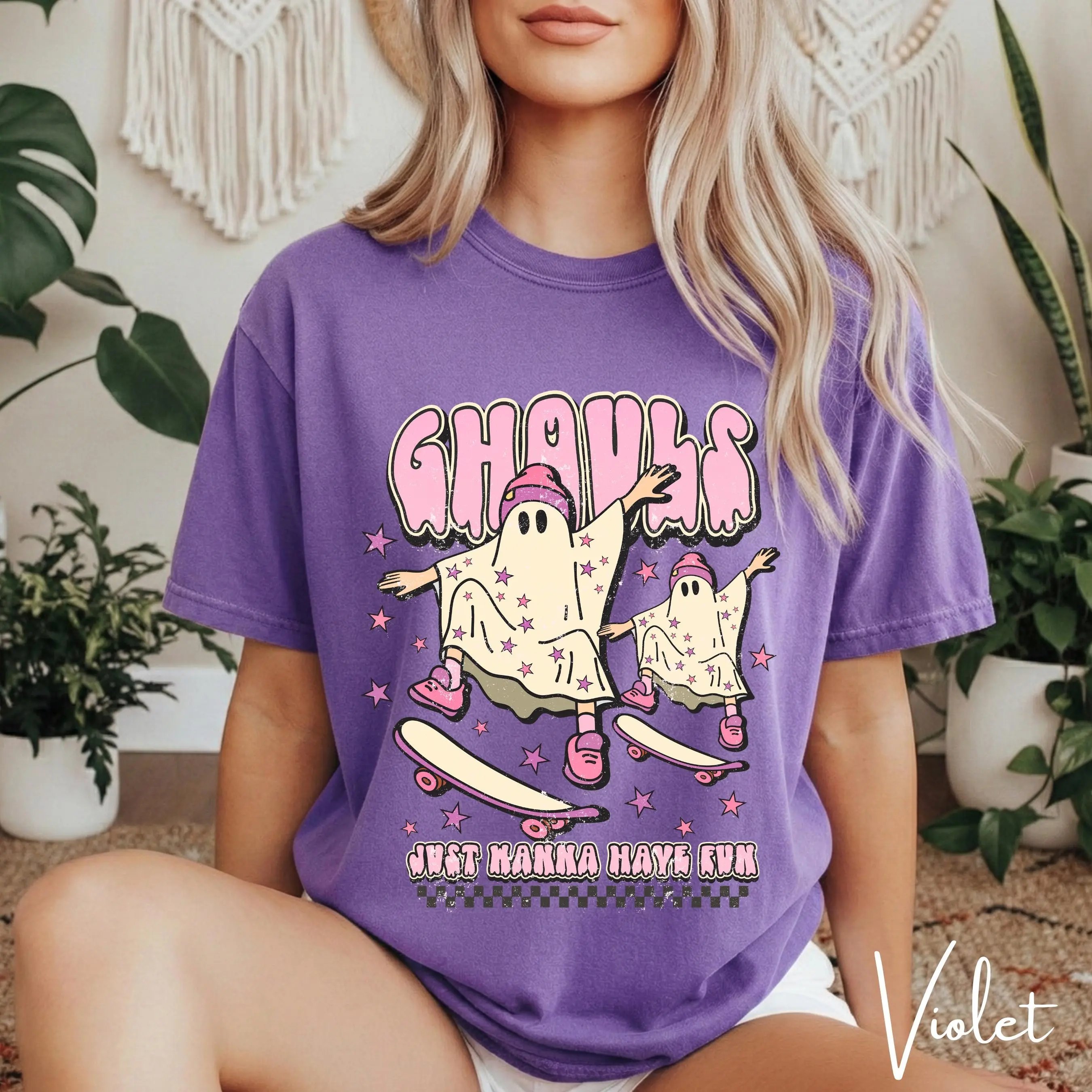Comfort Colors Ghouls Just Wanna Have Fun Shirt, Ghost Skateboard Matching Family Halloween Tee - photo 4