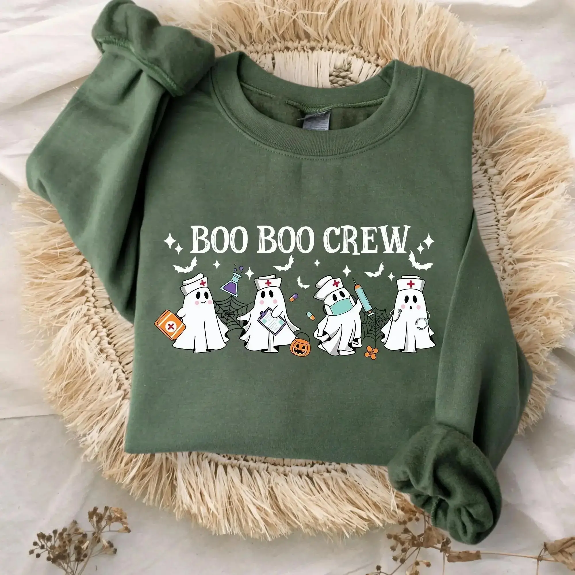 Gildan Boo Boo Crew Sweatshirt, Funny Ghost Nurse Halloween Crewneck, Cute Spooky RN Nursing Gift Top - photo 2