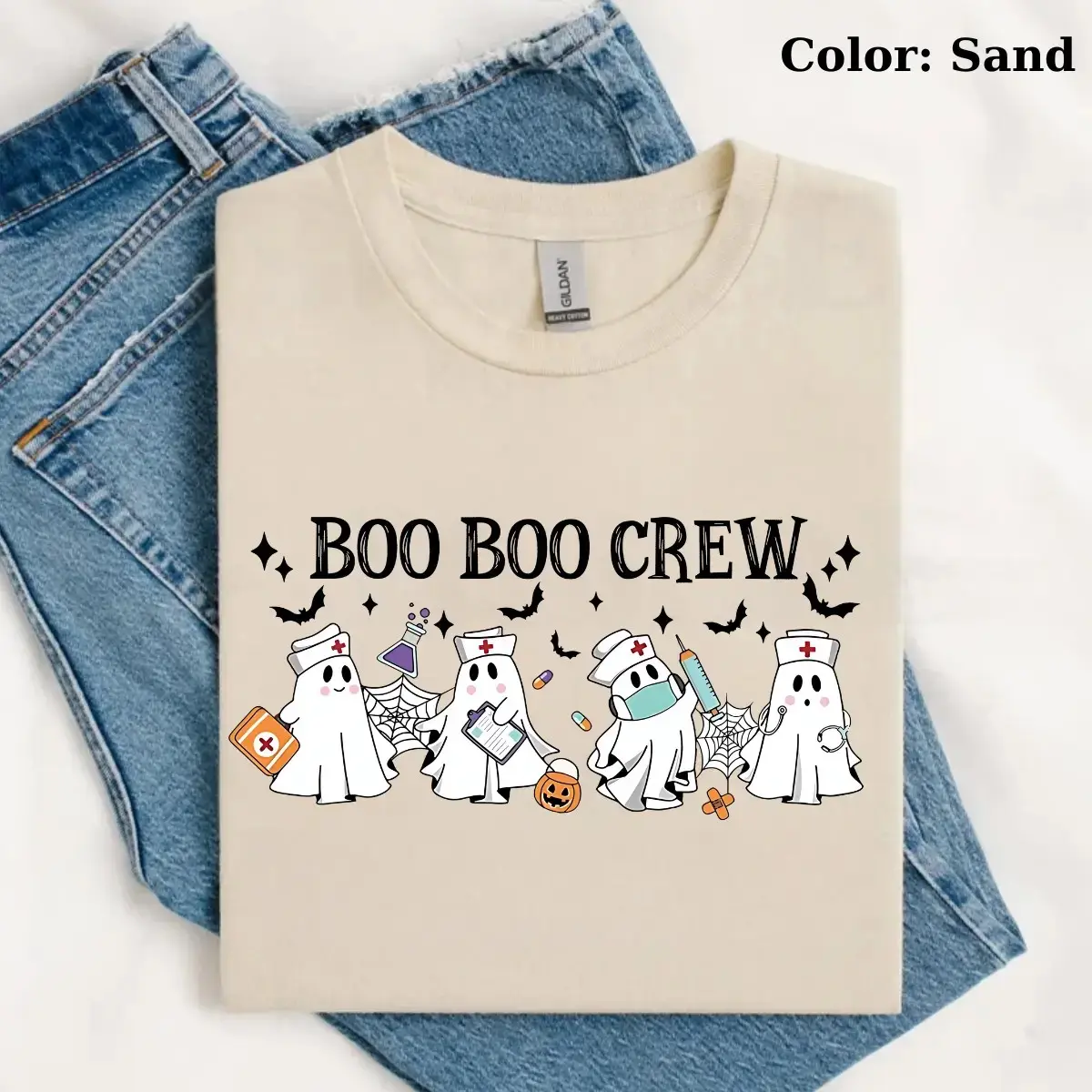 Gildan Boo Boo Crew Sweatshirt, Funny Ghost Nurse Halloween Crewneck, Cute Spooky RN Nursing Gift Top - photo 3