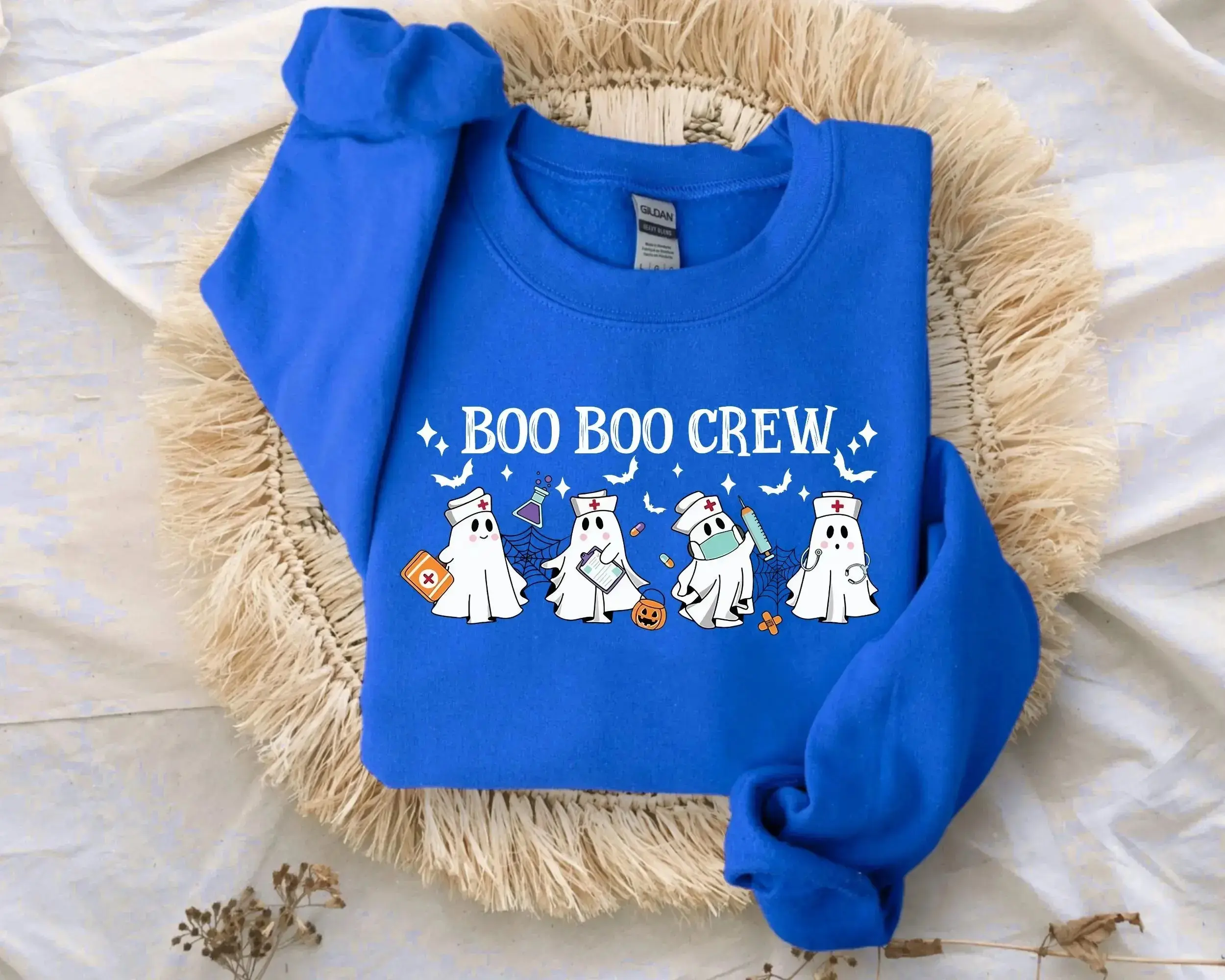 Gildan Boo Boo Crew Sweatshirt, Funny Ghost Nurse Halloween Crewneck, Cute Spooky RN Nursing Gift Top - photo 4