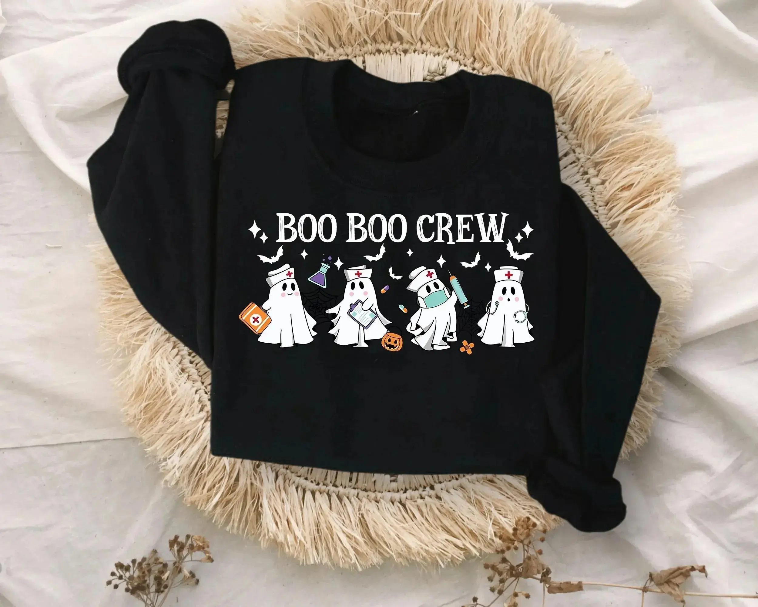 Gildan Boo Boo Crew Sweatshirt, Funny Ghost Nurse Halloween Crewneck, Cute Spooky RN Nursing Gift Top - photo 5
