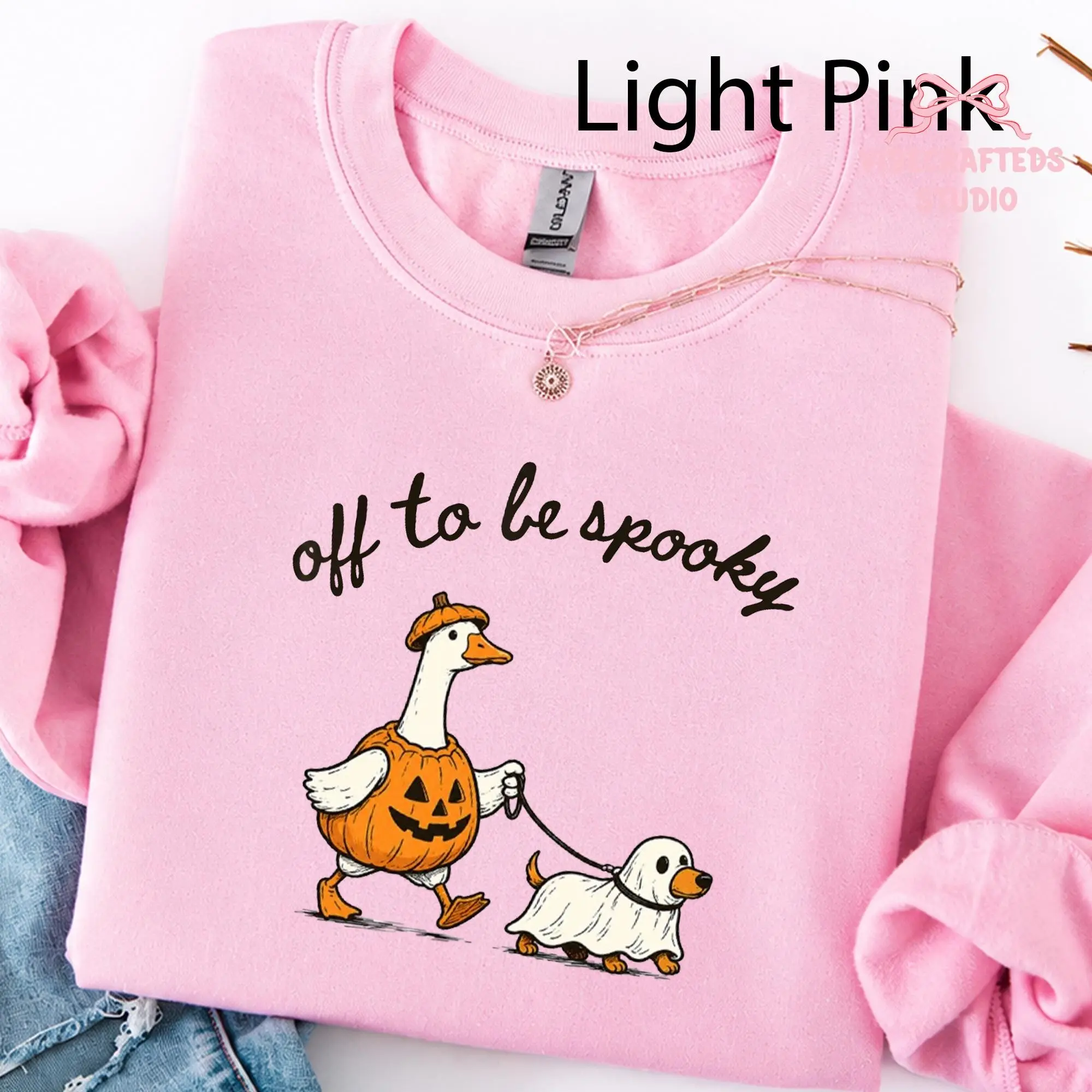 Gildan Funny Goose Walking Ghost Dog Sweatshirt, Off To Be Spooky Halloween Top, Cute Pumpkin Fall Graphic Crewneck - photo 2