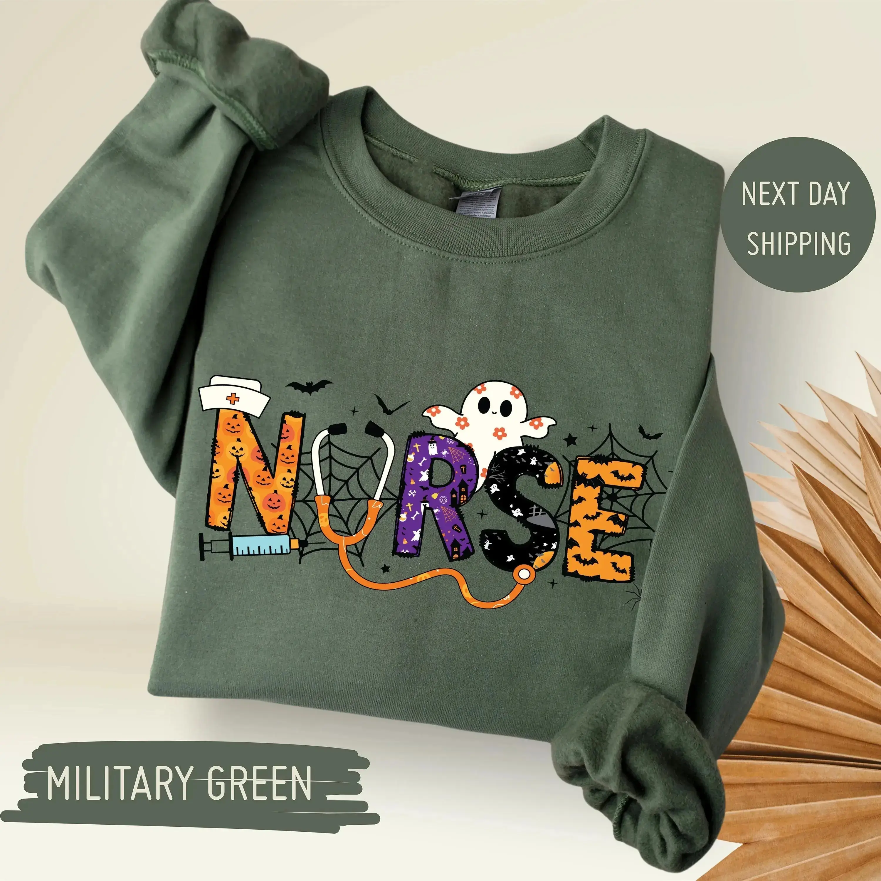 Gildan Halloween Ghost Nurse Sweatshirt, School Medical Life Fall Apparel, Nursing Student Gift Crewneck
