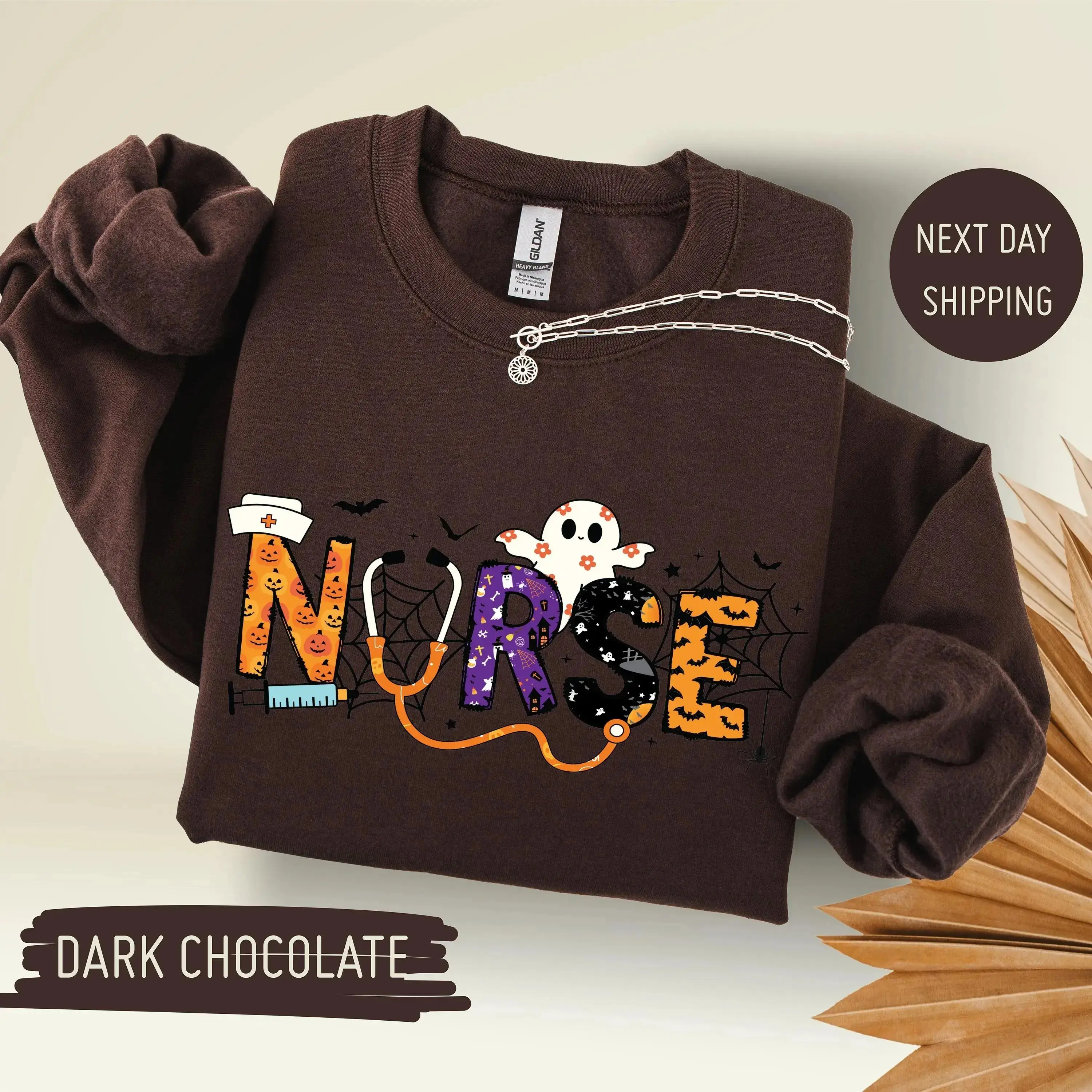 Gildan Halloween Ghost Nurse Sweatshirt, School Medical Life Fall Apparel, Nursing Student Gift Crewneck - photo 3