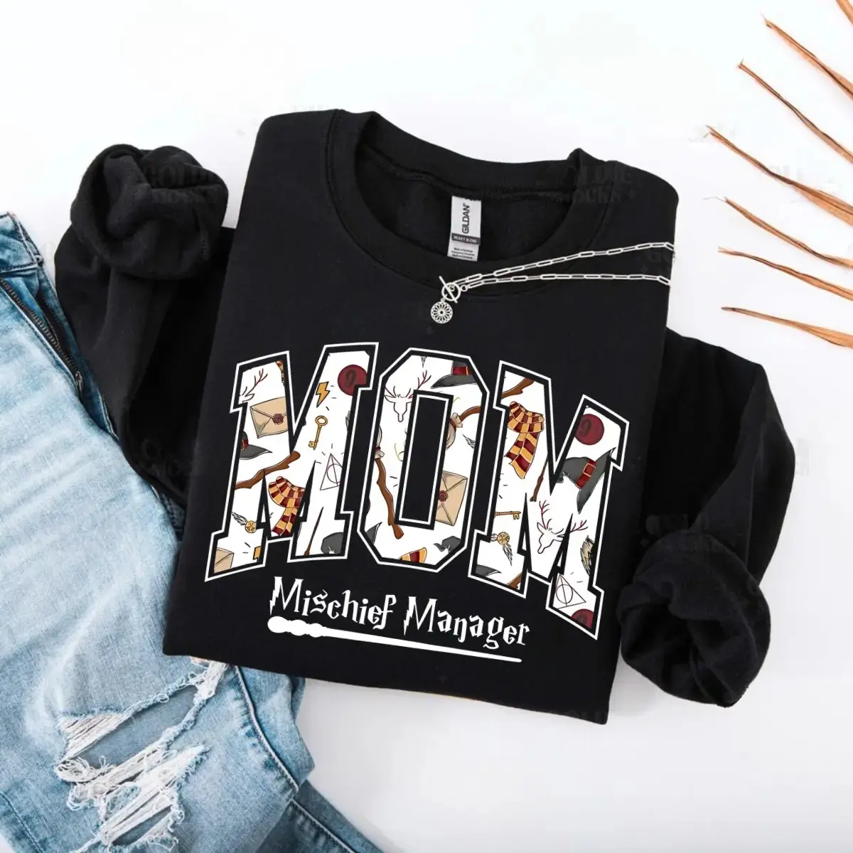 Gildan Sweatshirt Mystical Mom, Magical Mama Halloween Graphic Shirt, Spooky Fantasy Mom Tee, Cute Fall Gift for Moms - photo 4